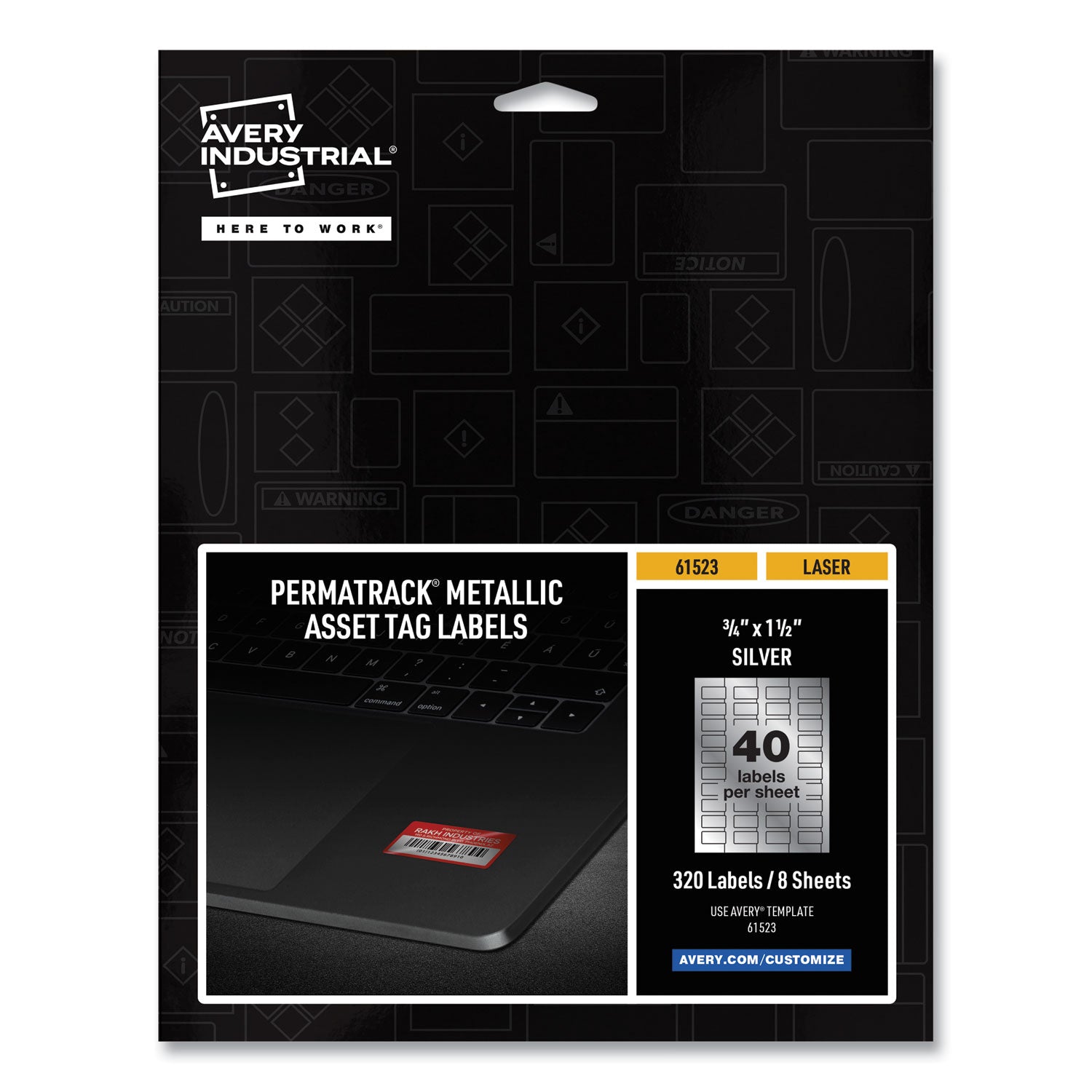 Avery PermaTrack Metallic Asset Tag Labels, Laser Printers, 0.75 x 1.5, Metallic Silver, 40/Sheet, 8 Sheets/Pack (61523)