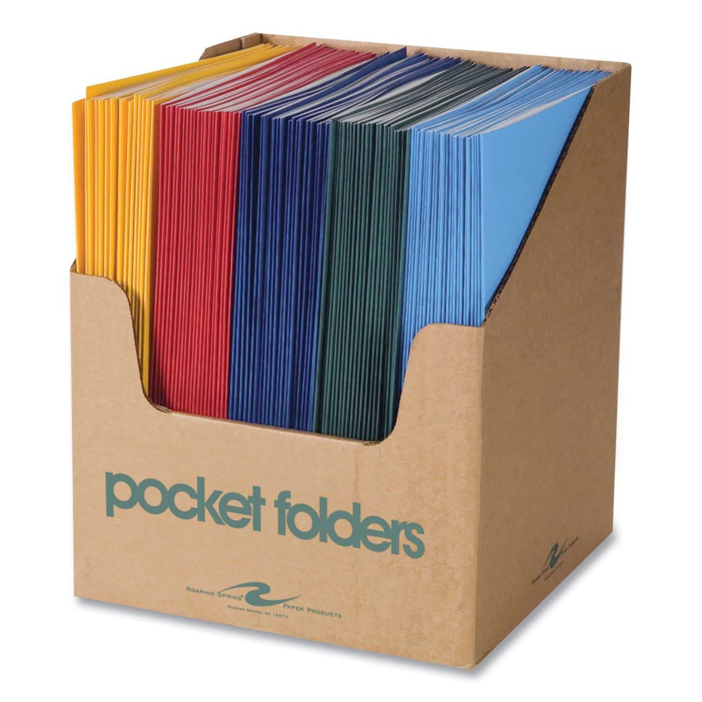 Roaring Spring Pocket Folder, 0.5" Capacity, 11 x 8.5, Assorted Colors, 100/Carton (50200CS)