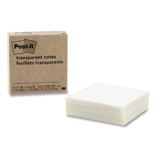 Post-it Transparent Notes, Unruled, 3" x 3", Transparent, 36 Sheets/Pad, 10 Pads/Pack (600TRSPT10PK)