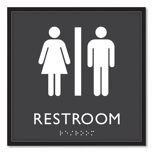 Headline ADA Sign, Unisex Restroom, Plastic, 8 x 8, Clear/White (66910)