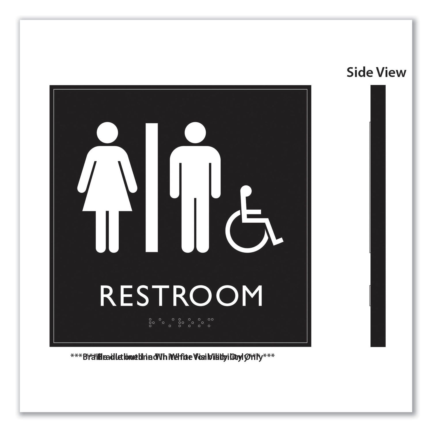 Headline ADA Sign, Unisex Accessible Restroom, Plastic, 8 x 8, Clear/White (66911)