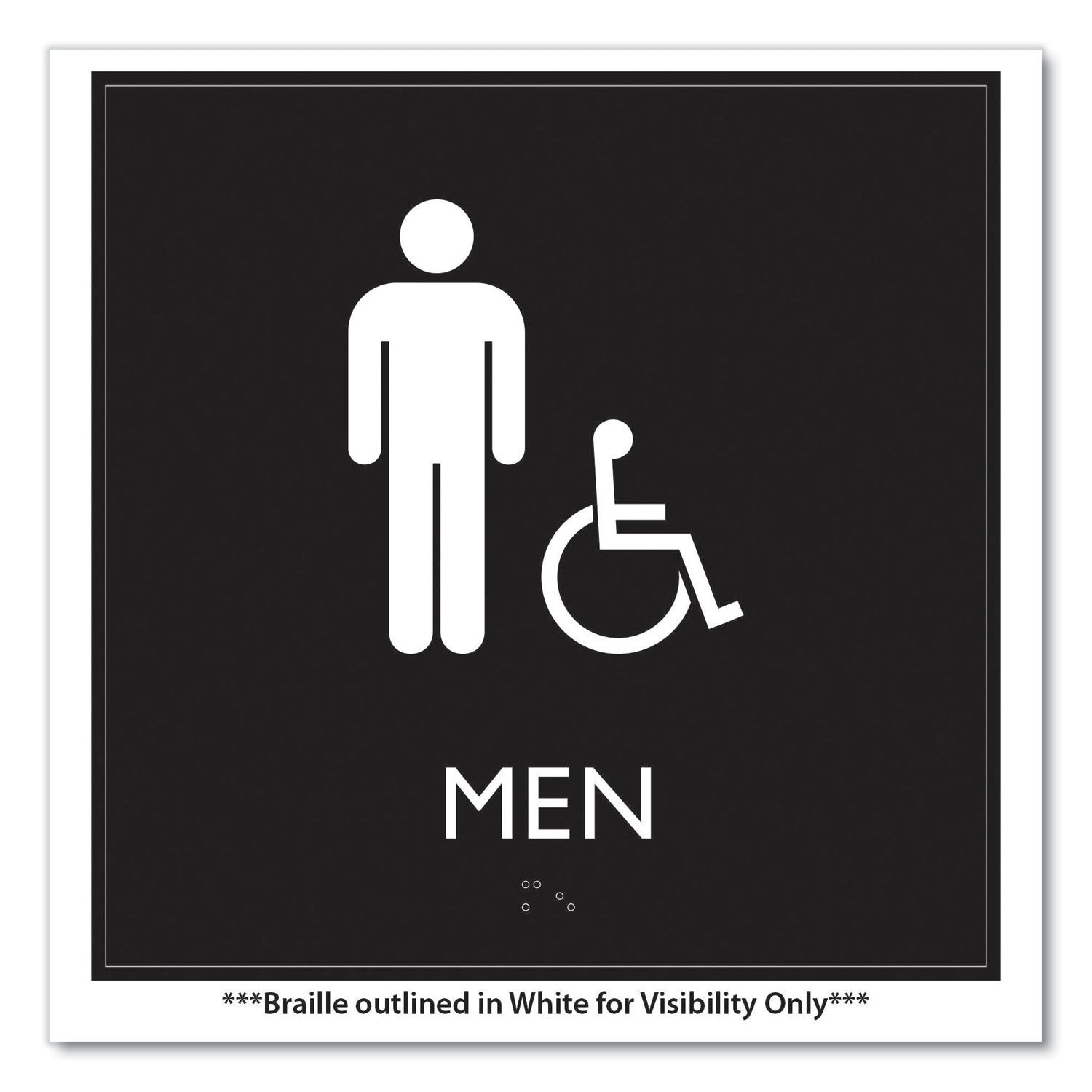 Headline ADA Sign, Men Accessible, Plastic, 8 x 8, Clear/White (66915)