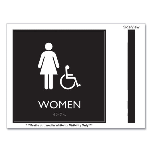 Headline ADA Sign, Women Accessible, Plastic, 8 x8, Clear/White (66913)