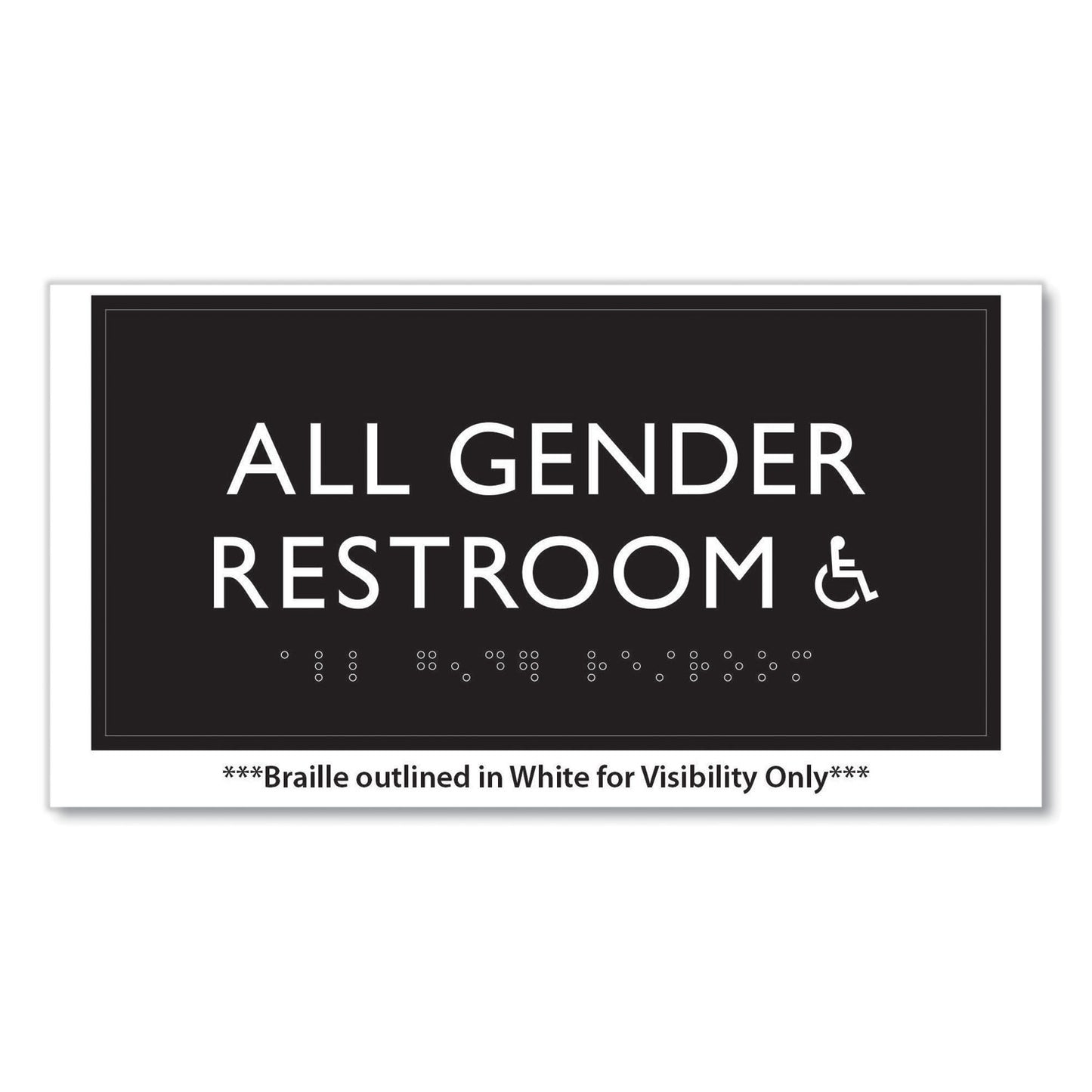 Headline ADA Sign, All Gender Restroom Accessible, Plastic, 4 x 4, Clear/White (69921)