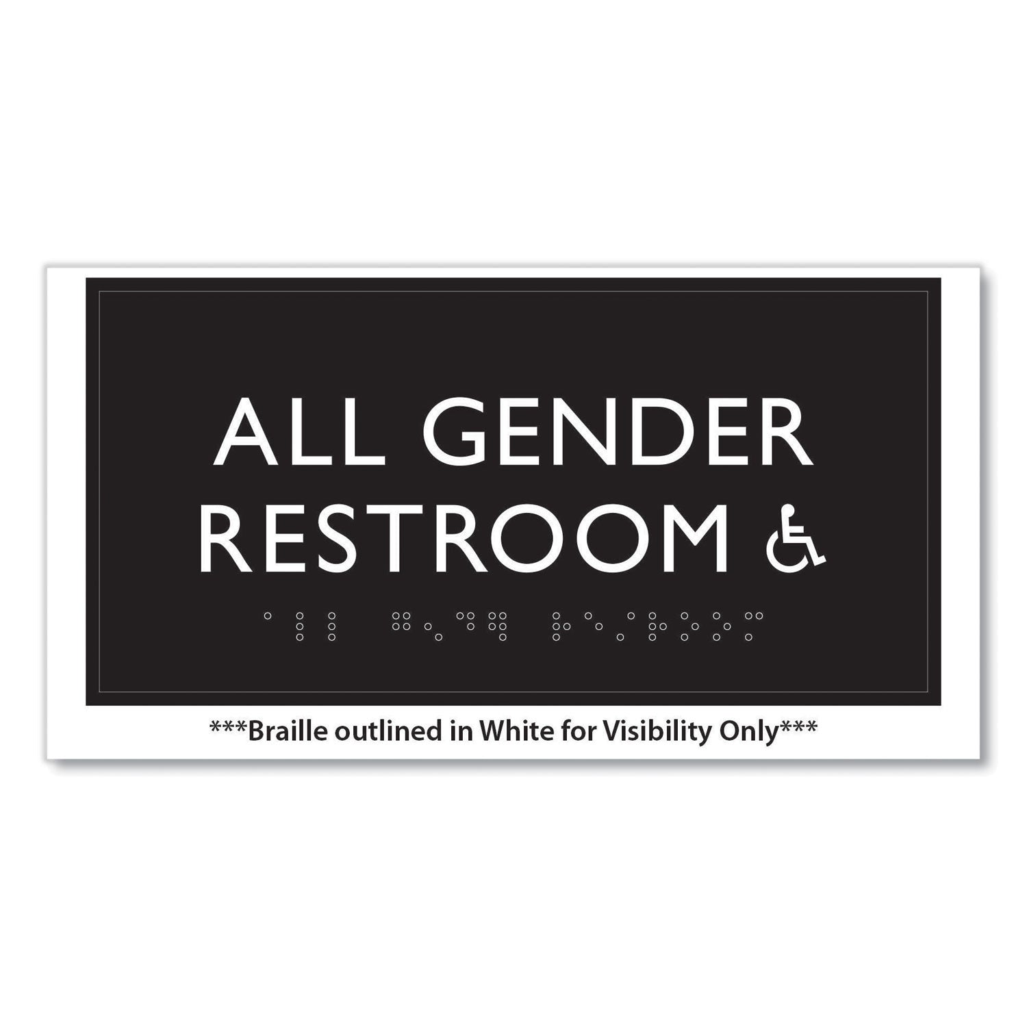 Headline ADA Sign, All Gender Restroom Accessible, Plastic, 4 x 4, Clear/White (69921)