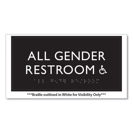 Headline ADA Sign, All Gender Restroom Accessible, Plastic, 4 x 4, Clear/White (69921)