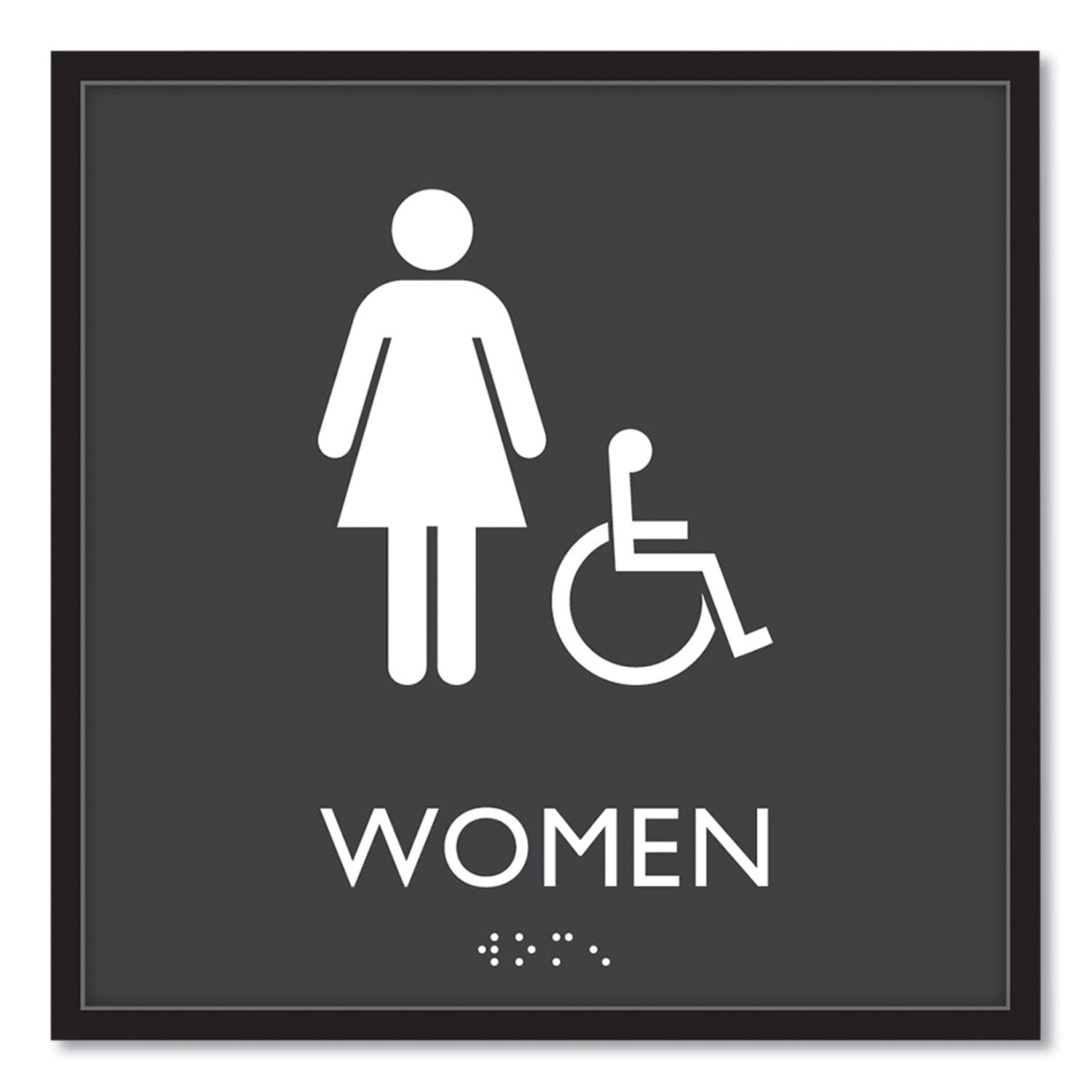 Headline ADA Sign, Women Accessible, Plastic, 8 x8, Clear/White (66913)