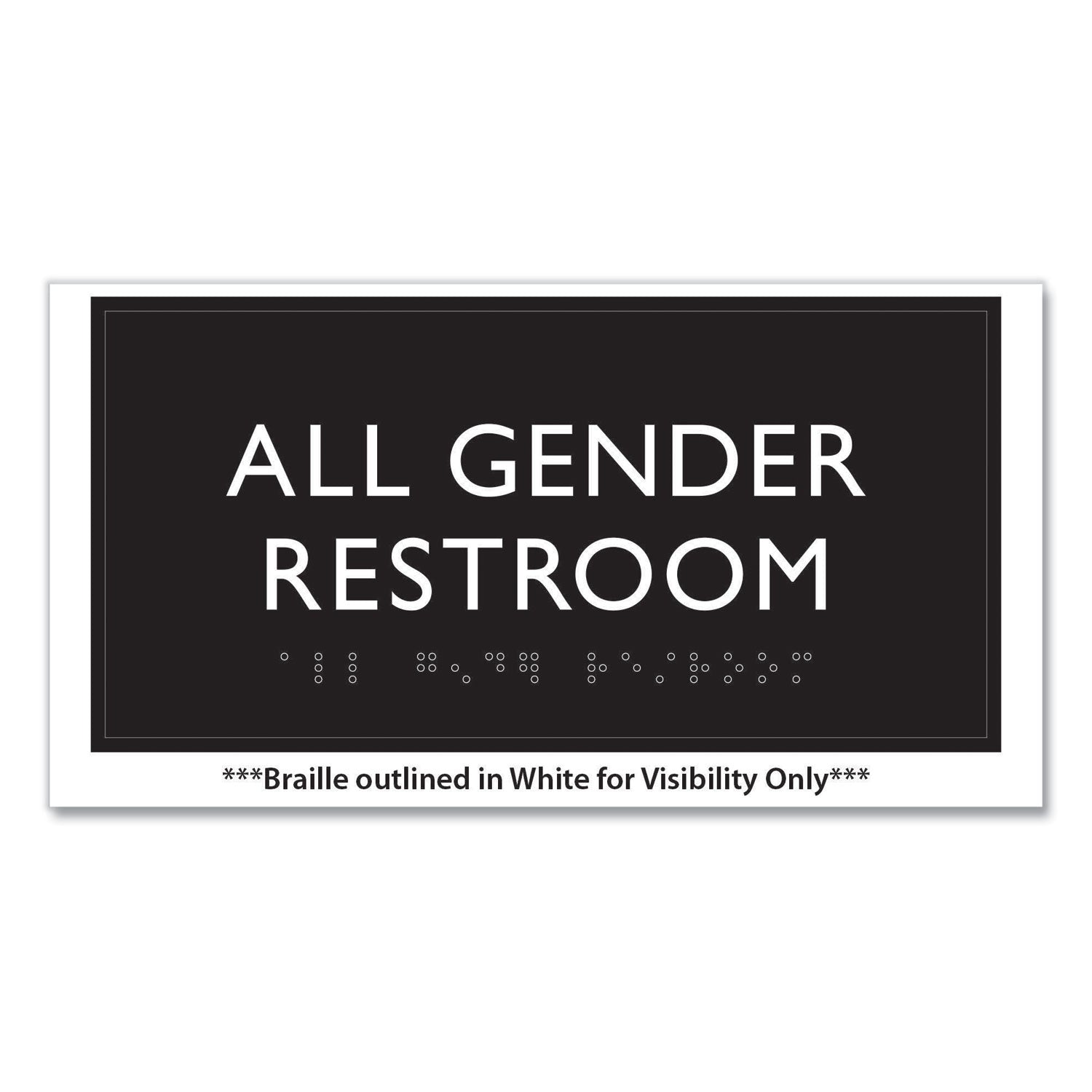 Headline ADA Sign, All Gender Restroom, Plastic, 4 x 4, Clear/White (69920)