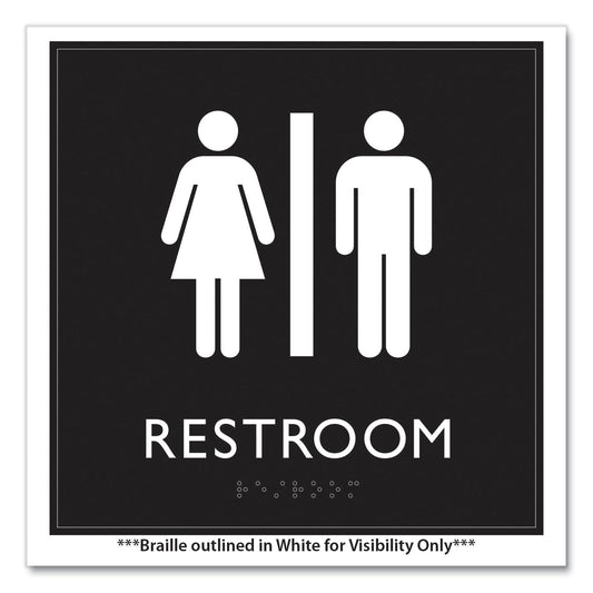 Headline ADA Sign, Unisex Restroom, Plastic, 8 x 8, Clear/White (66910)