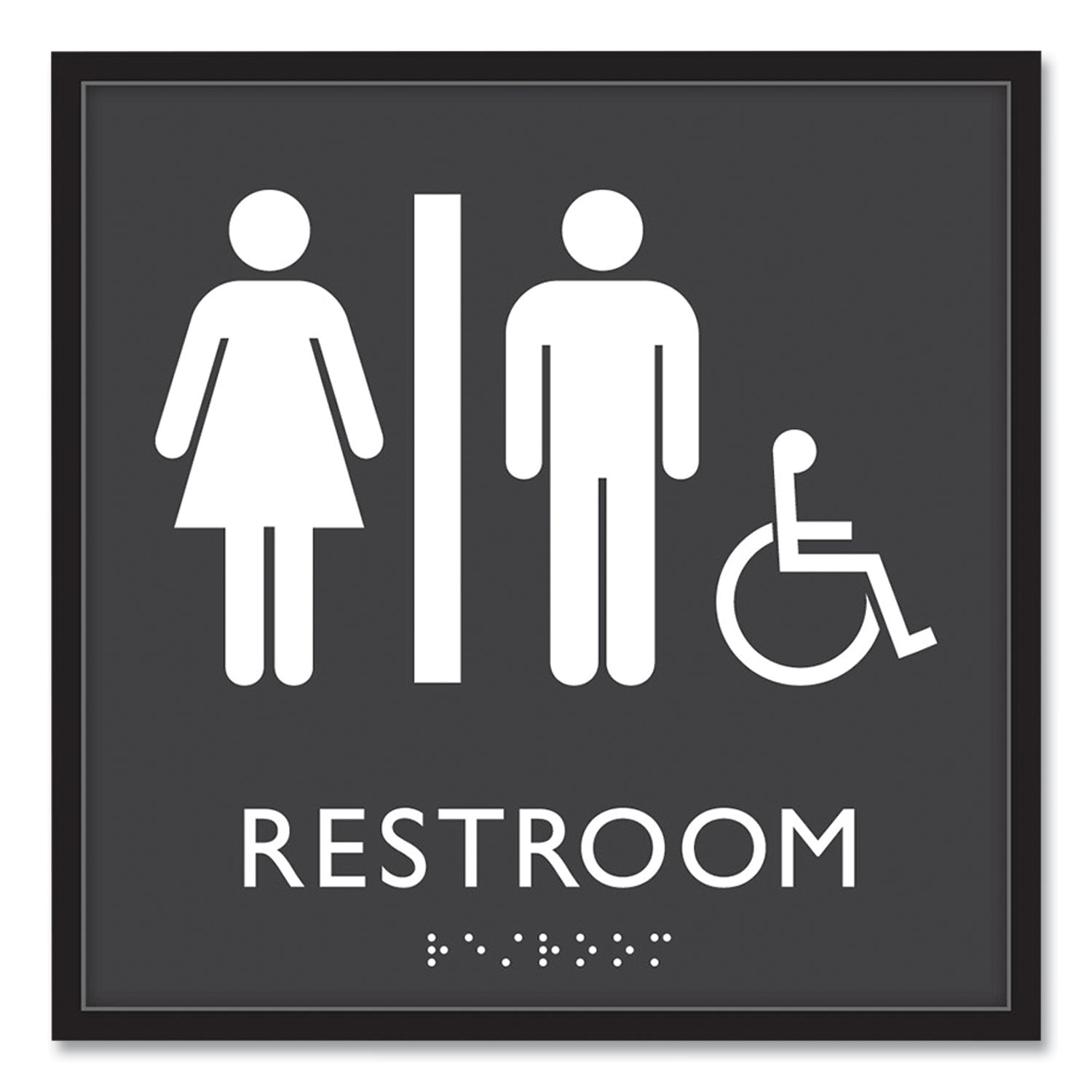 Headline ADA Sign, Unisex Accessible Restroom, Plastic, 8 x 8, Clear/White (66911)