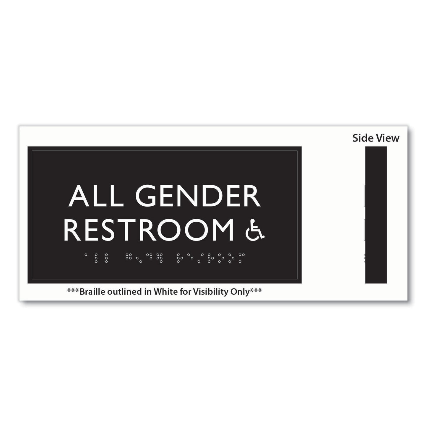 Headline ADA Sign, All Gender Restroom Accessible, Plastic, 4 x 4, Clear/White (69921)