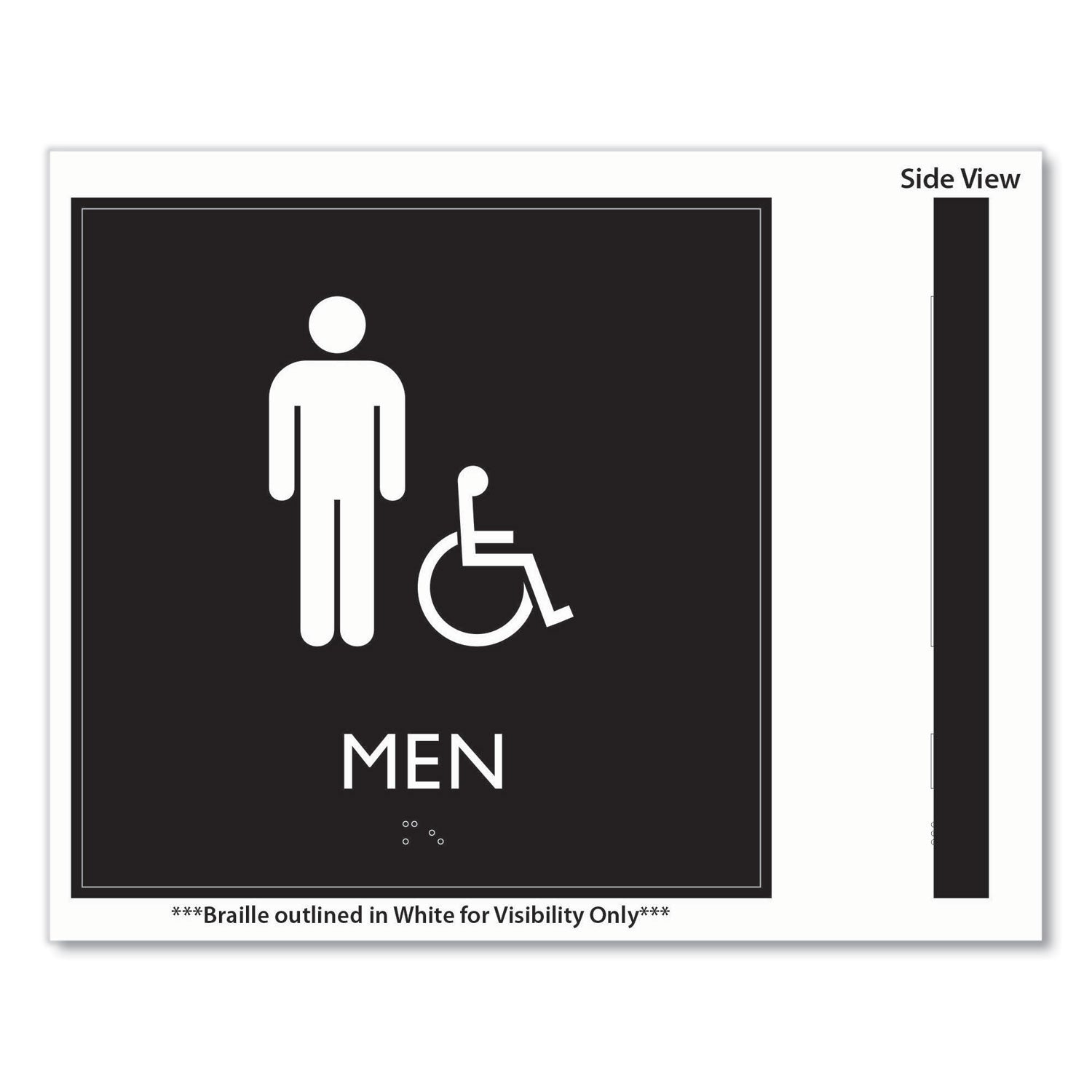 Headline ADA Sign, Men Accessible, Plastic, 8 x 8, Clear/White (66915)