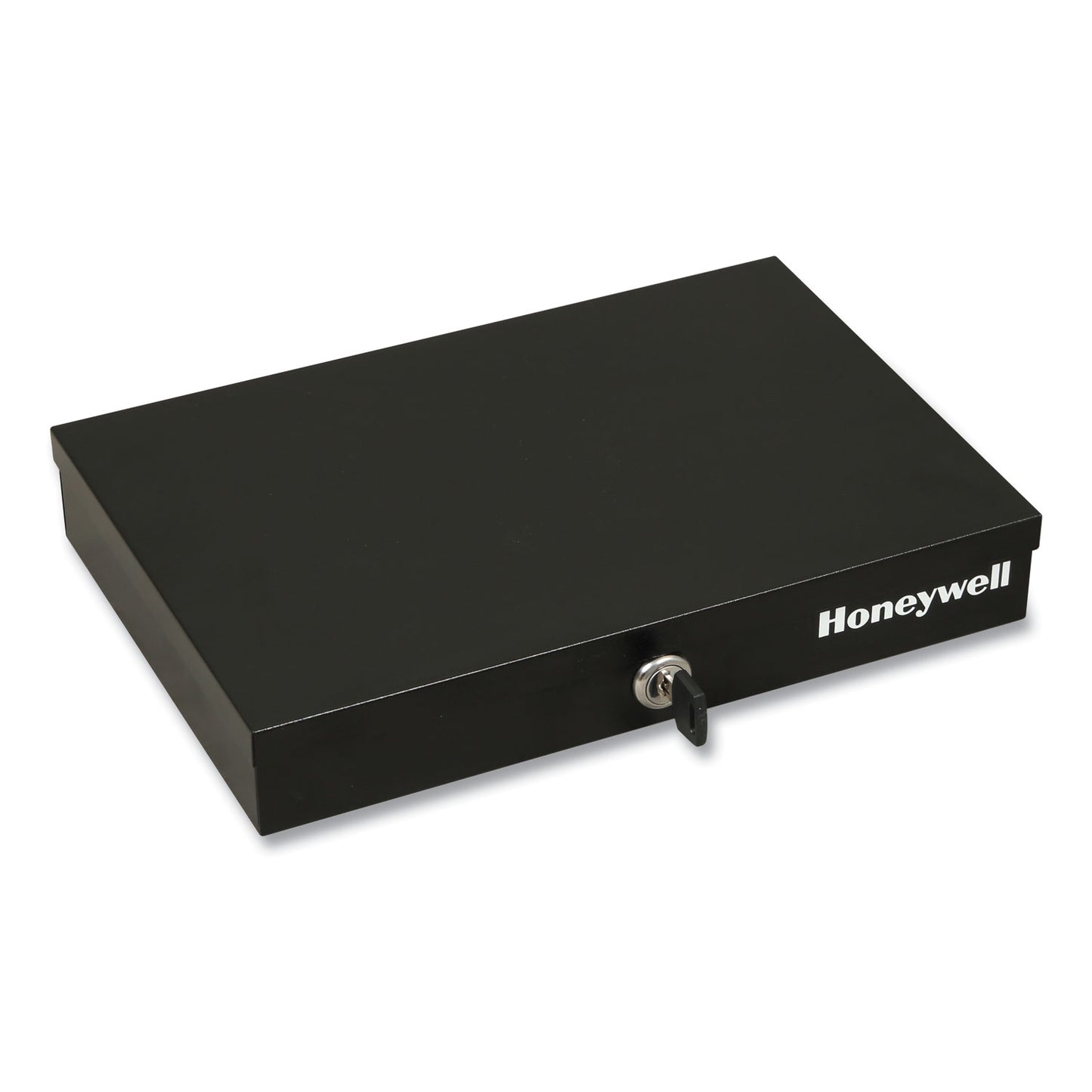 Honeywell Low Profile Cash Box,1 Bill, 5 Coin Slots, Key Lock, 11.6 x 8 x 1.9, Steel, Black (6212)