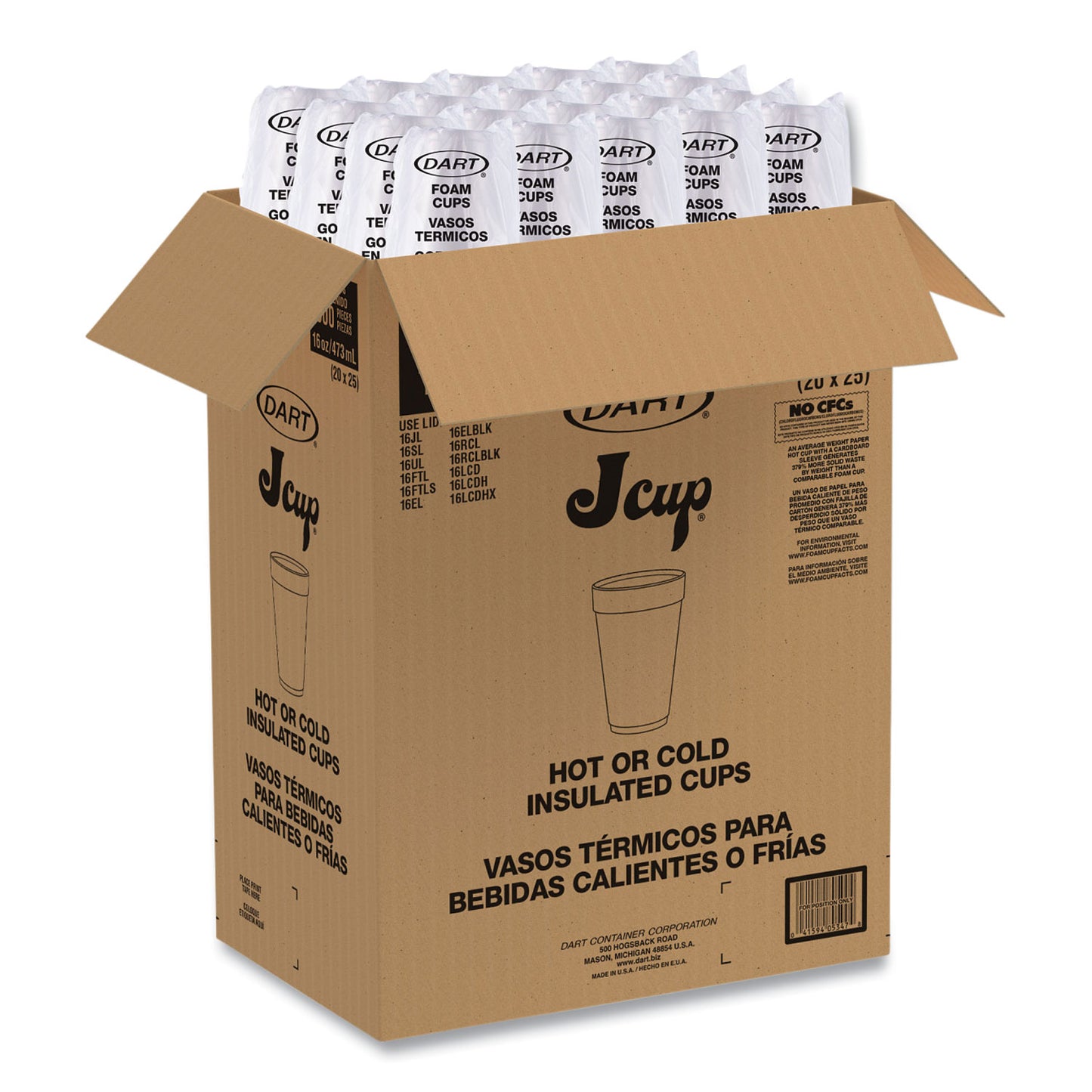 Dart Foam Drink Cups, 16 oz, White, 20/Bag, 25 Bags/Carton (16J165)