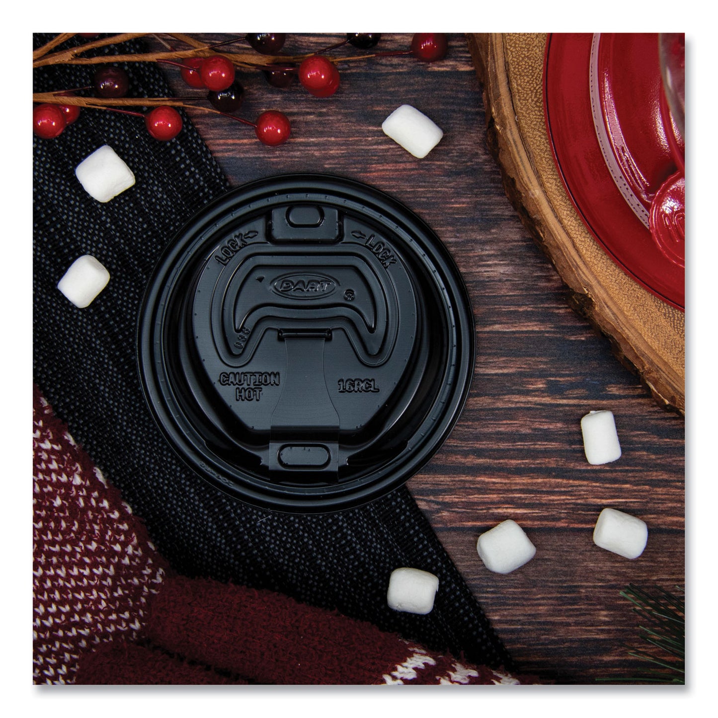 Dart Optima Reclosable Lid, Fits 12 oz to 24 oz Foam Cups, Black, 100 Pack, 10 Packs/Carton (16RCLBLK)