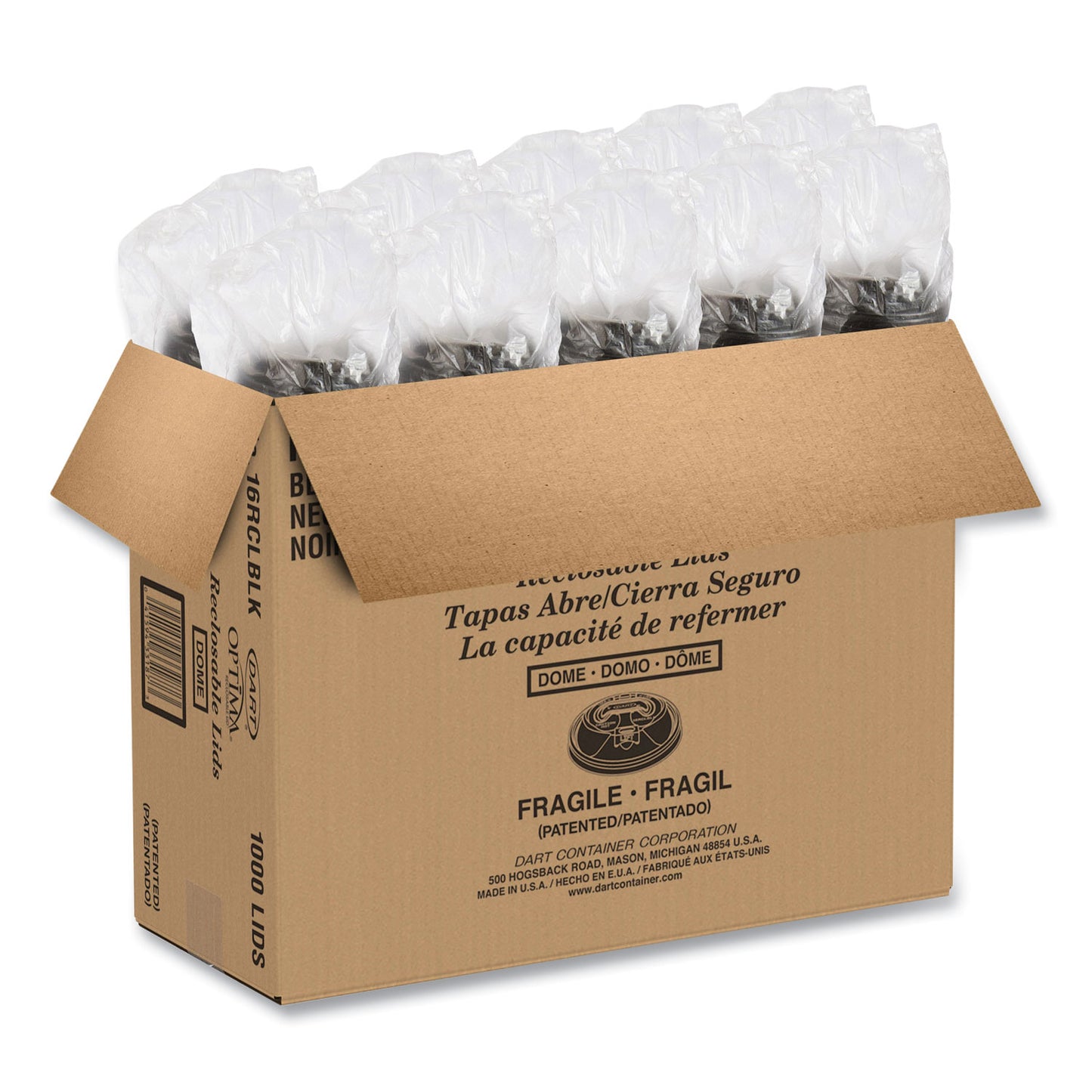 Dart Optima Reclosable Lid, Fits 12 oz to 24 oz Foam Cups, Black, 100 Pack, 10 Packs/Carton (16RCLBLK)