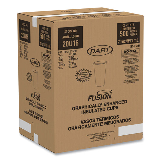 Dart Fusion Escape Foam Hot/Cold Cups, 20 oz, Brown/Black, 500/Carton (20U16ESC)