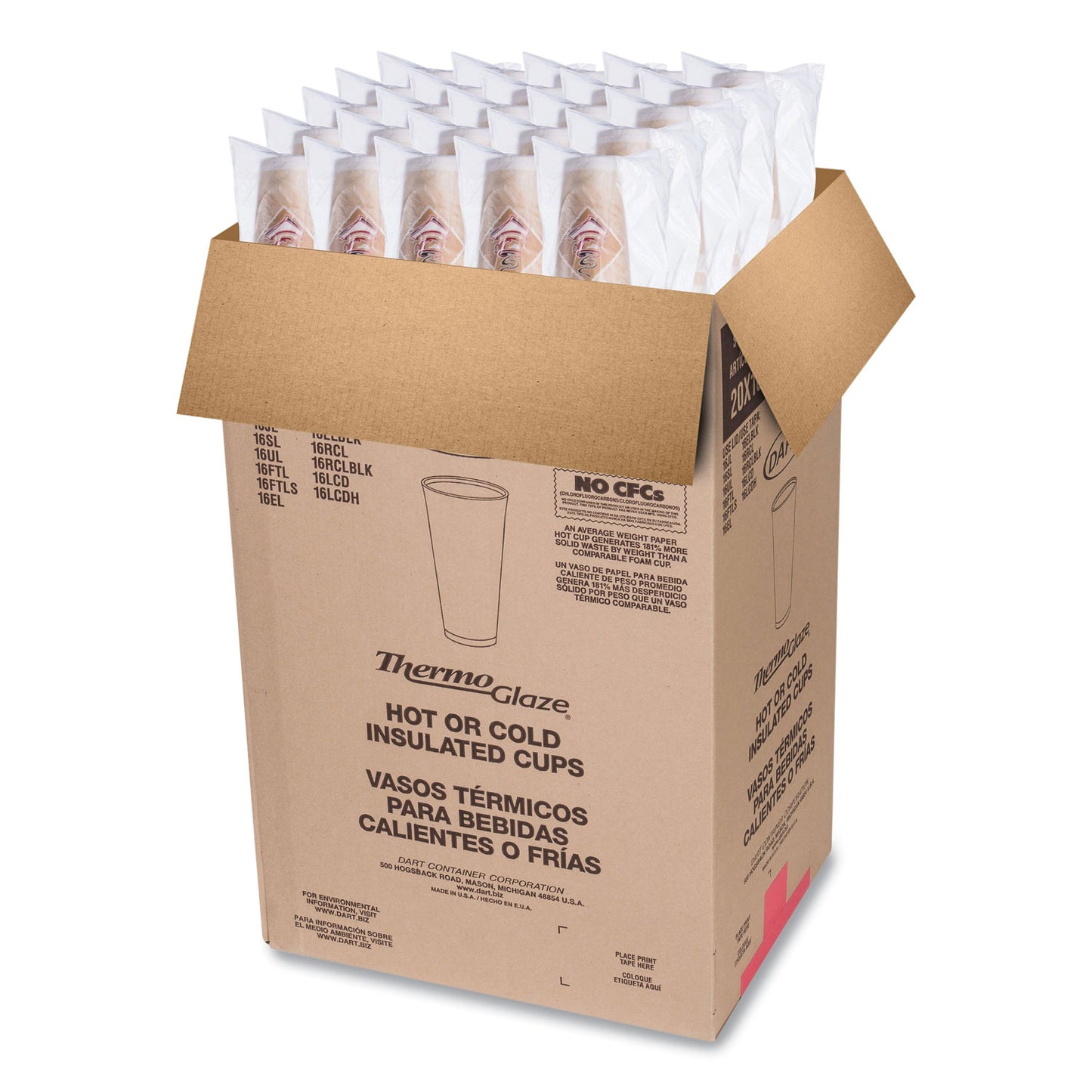 Dart Cafe G Foam Hot/Cold Cups, 20 oz, Brown/Red/White, 20/Pack (20X16GPK)