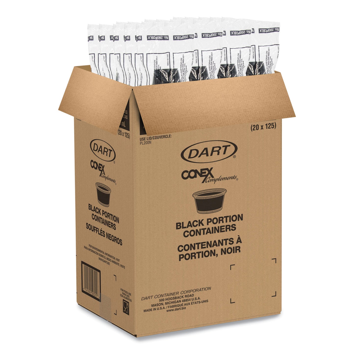 Dart Conex Complements Portion/Medicine Cups, 2 oz, Black, 125/Bag, 20 Bags/Carton (200PCBLK)