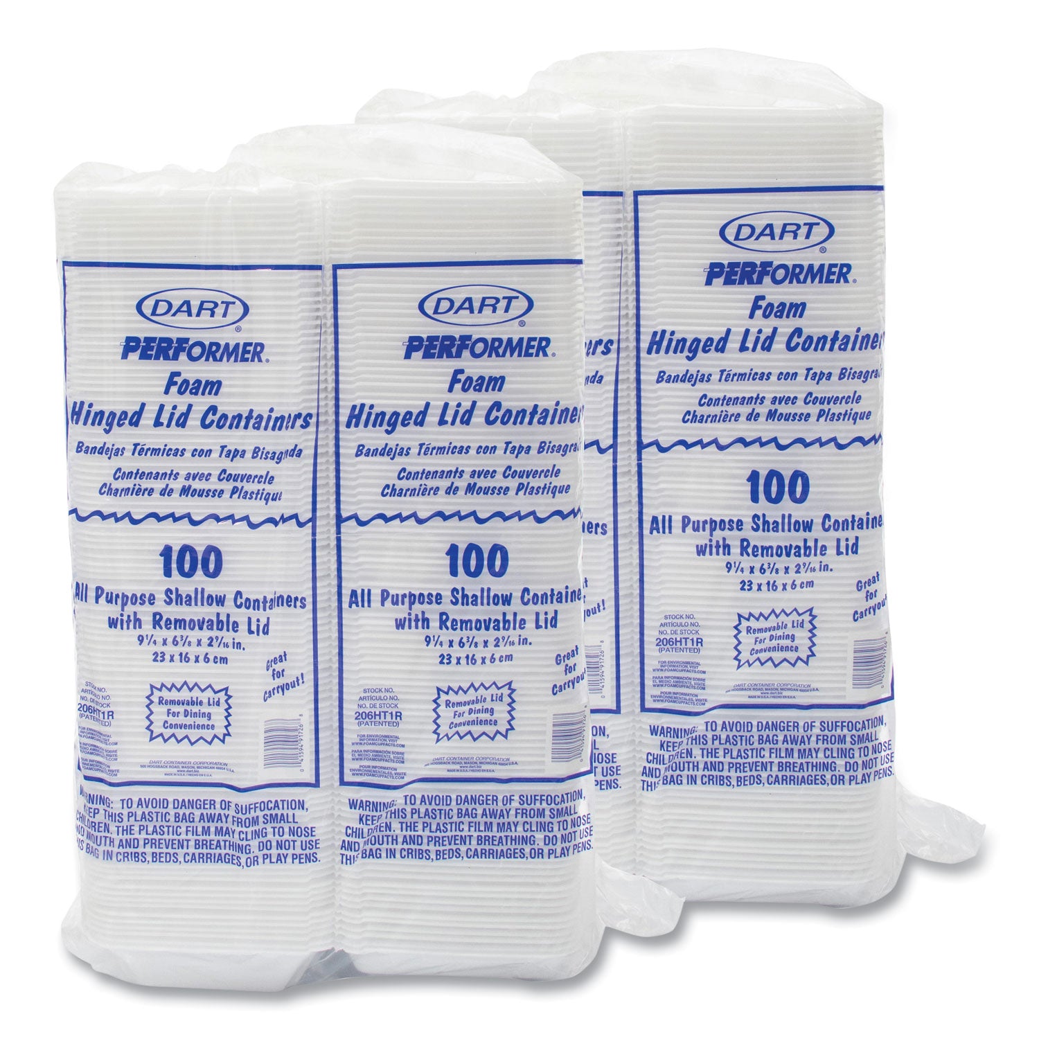 Dart Foam Hinged Lid Containers, 6.4 x 9.3 x 2.6, White, 200/Carton (206HT1R)