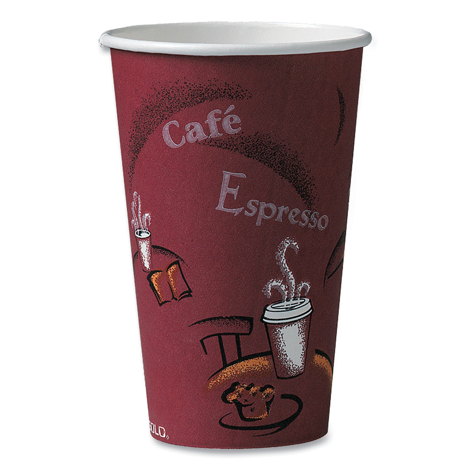 SOLO Paper Hot Drink Cups in Bistro Design, 16 oz, Maroon, 50/Pack (316SIPK)