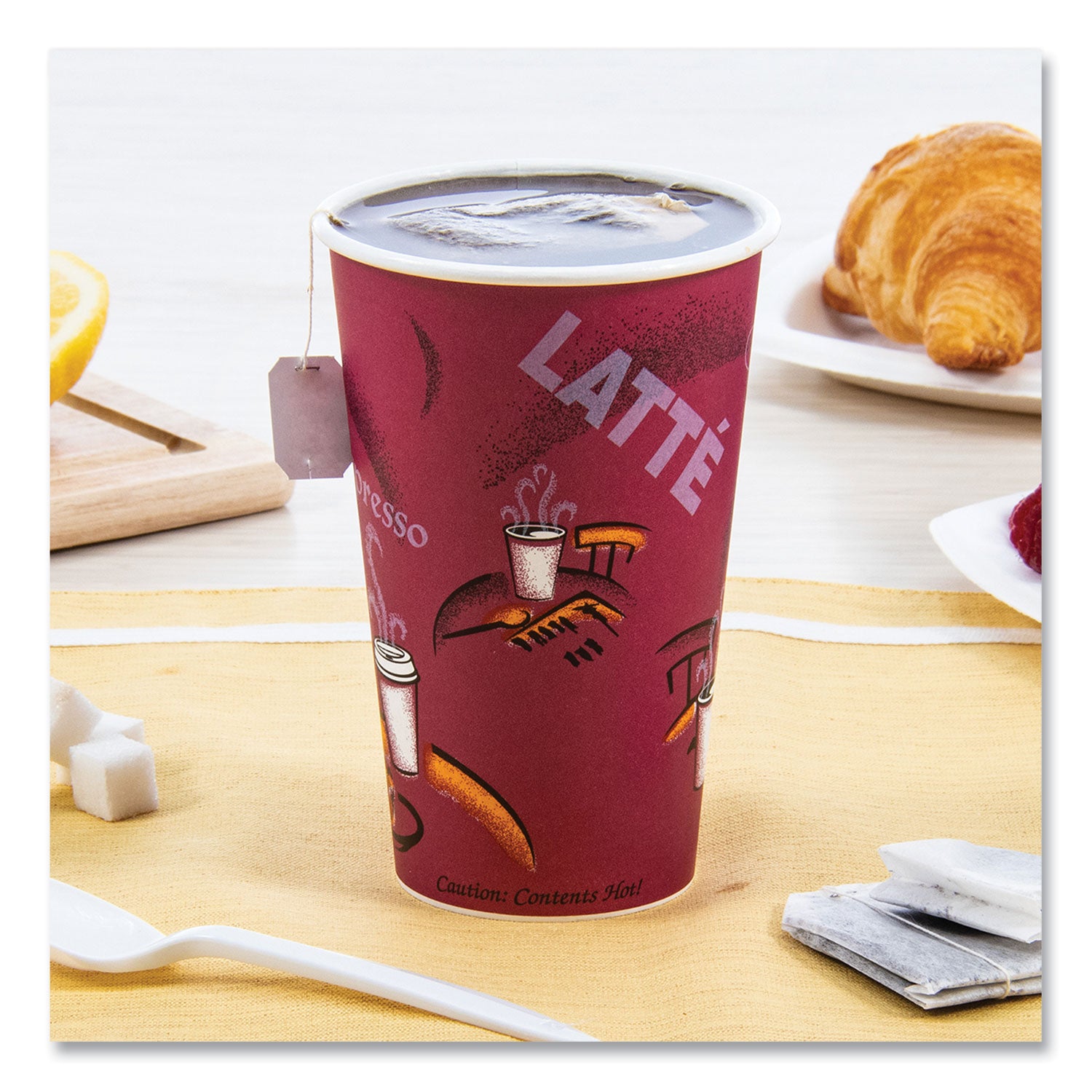 SOLO Paper Hot Drink Cups in Bistro Design, 16 oz, Maroon, 50/Pack (316SIPK)