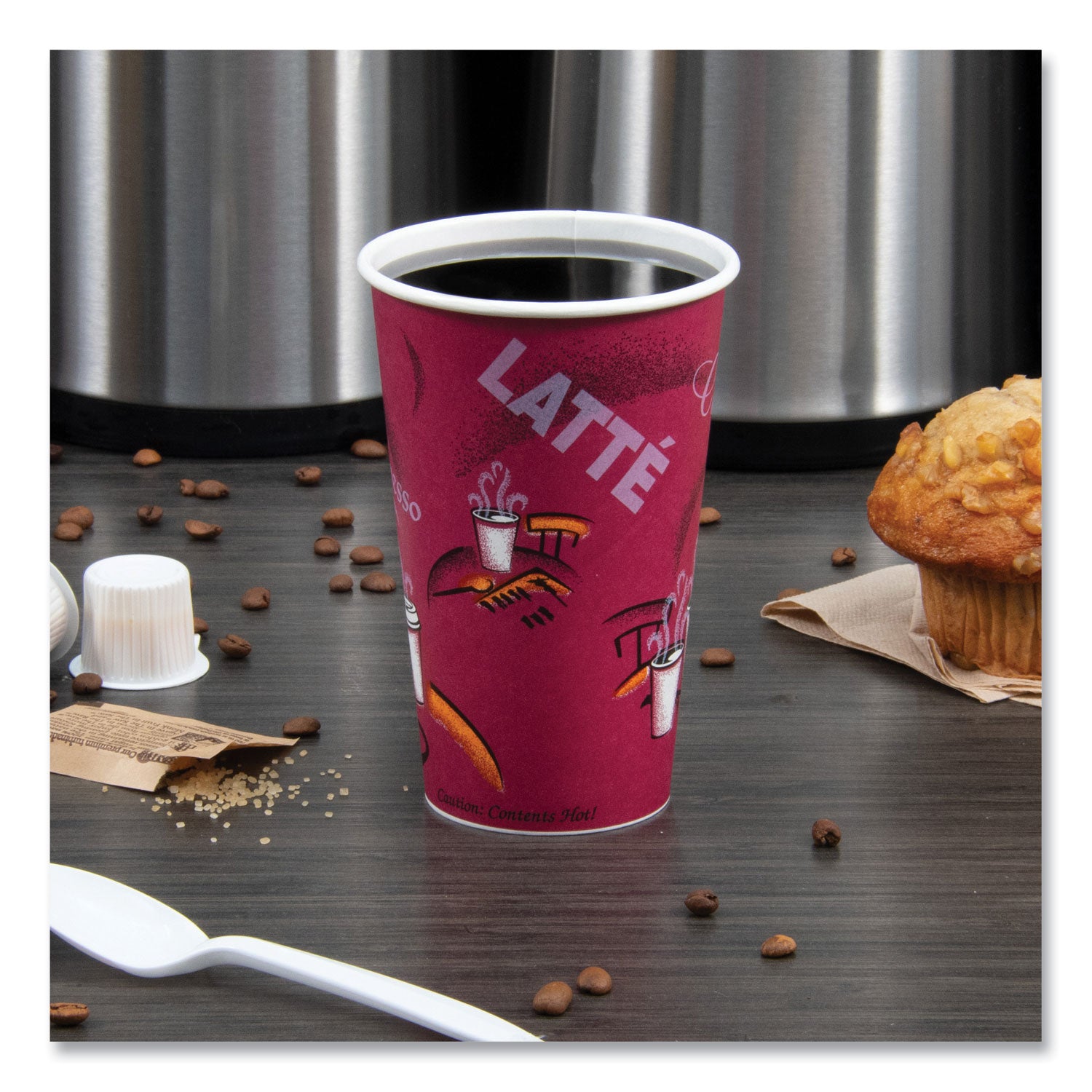 SOLO Paper Hot Drink Cups in Bistro Design, 16 oz, Maroon, 50/Pack (316SIPK)