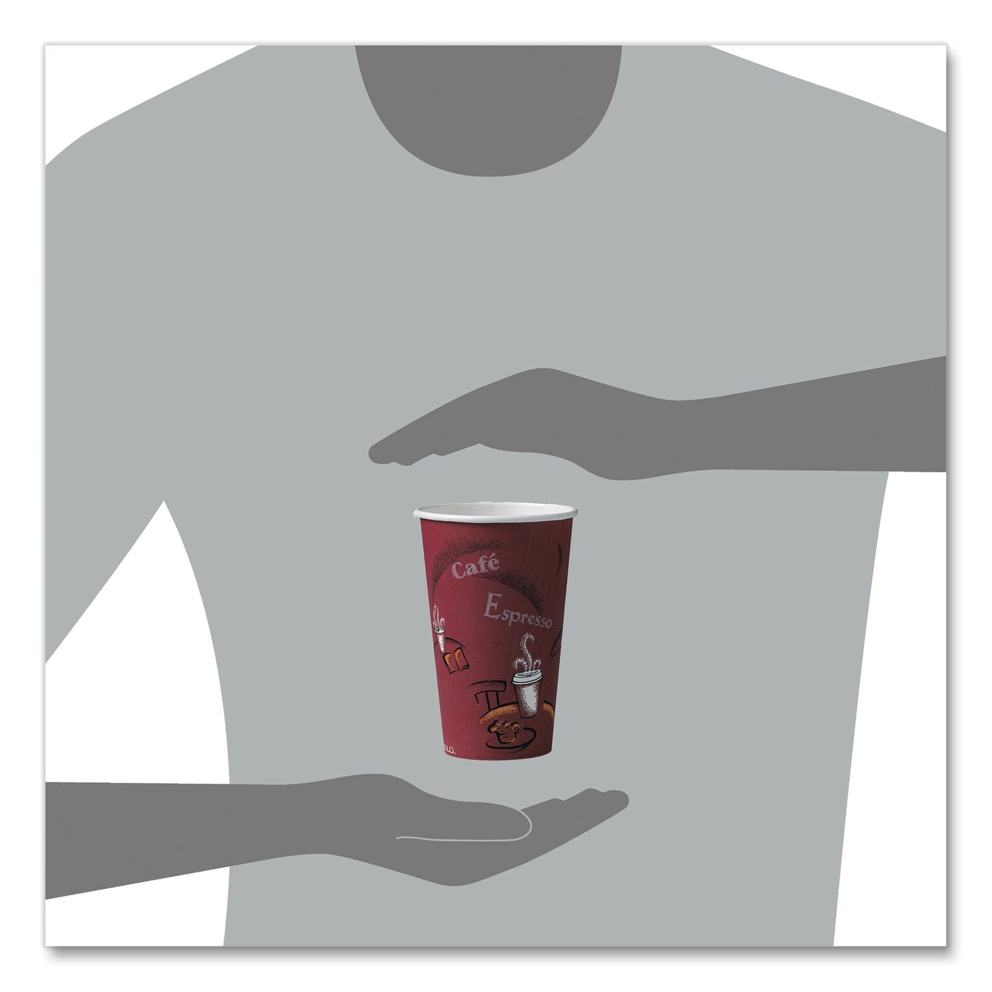 SOLO Paper Hot Drink Cups in Bistro Design, 16 oz, Maroon, 50/Pack (316SIPK)