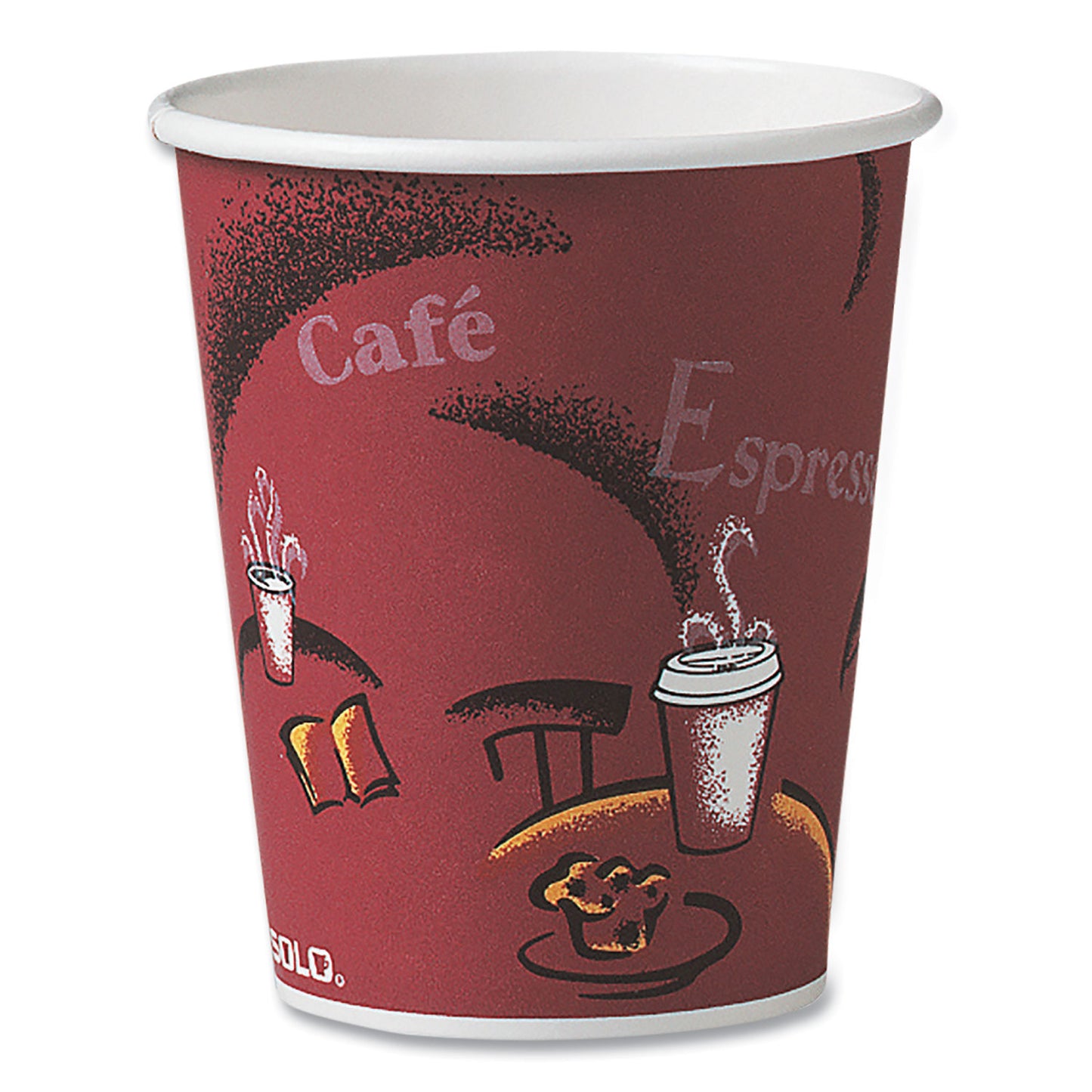 SOLO Paper Hot Drink Cups in Bistro Design, 10 oz, Maroon, 50/Pack (370SIPK)