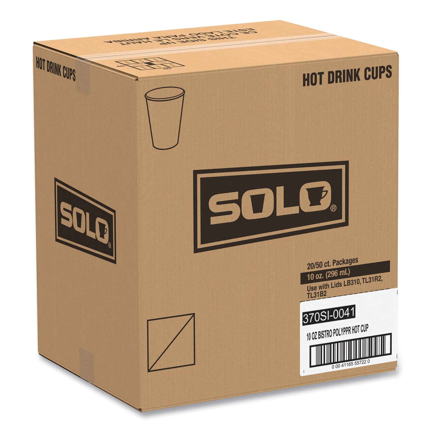 SOLO Paper Hot Drink Cups in Bistro Design, 10 oz, Maroon, 50/Pack (370SIPK)