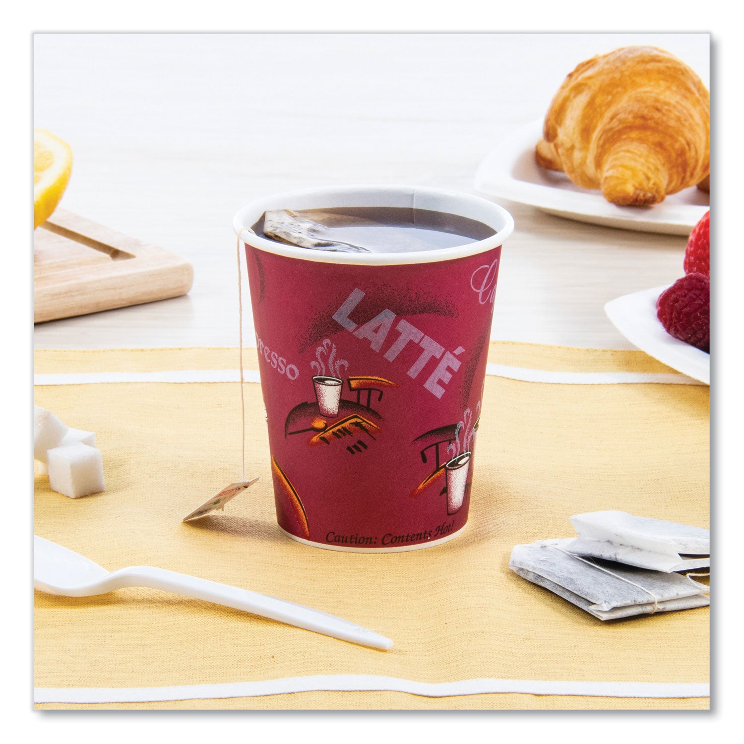 SOLO Paper Hot Drink Cups in Bistro Design, 10 oz, Maroon, 50/Pack (370SIPK)