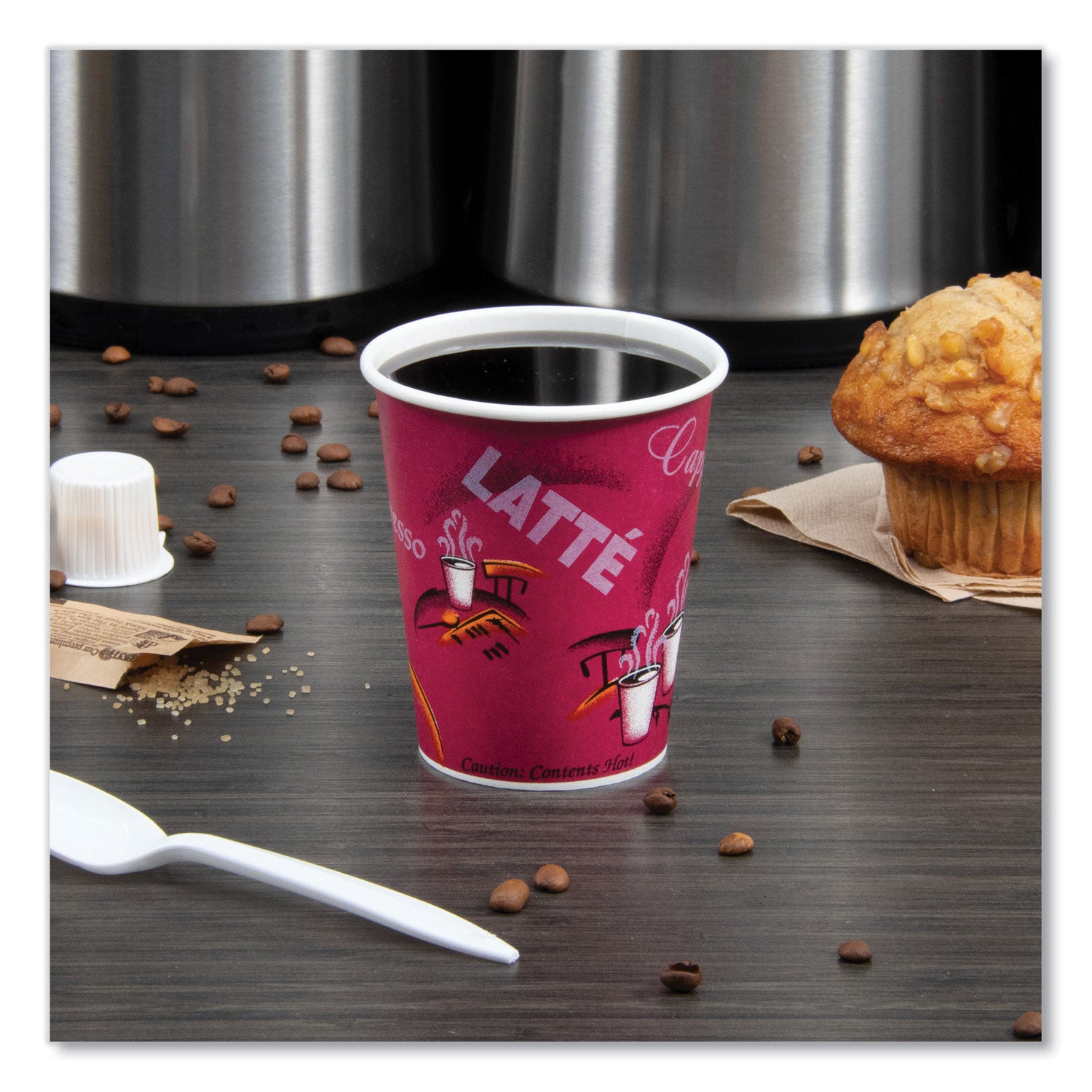 SOLO Paper Hot Drink Cups in Bistro Design, 10 oz, Maroon, 50/Pack (370SIPK)