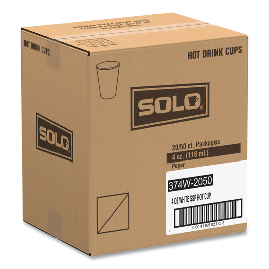 SOLO Single-Sided Poly Paper Hot Cups, 4 oz, White, 50 Bag, 20 Bags/Carton (374W2050)