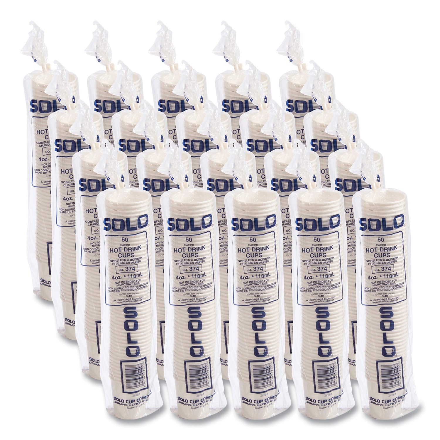 SOLO Single-Sided Poly Paper Hot Cups, 4 oz, White, 50 Bag, 20 Bags/Carton (374W2050)