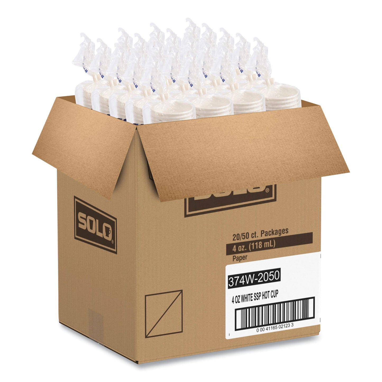 SOLO Single-Sided Poly Paper Hot Cups, 4 oz, White, 50 Bag, 20 Bags/Carton (374W2050)