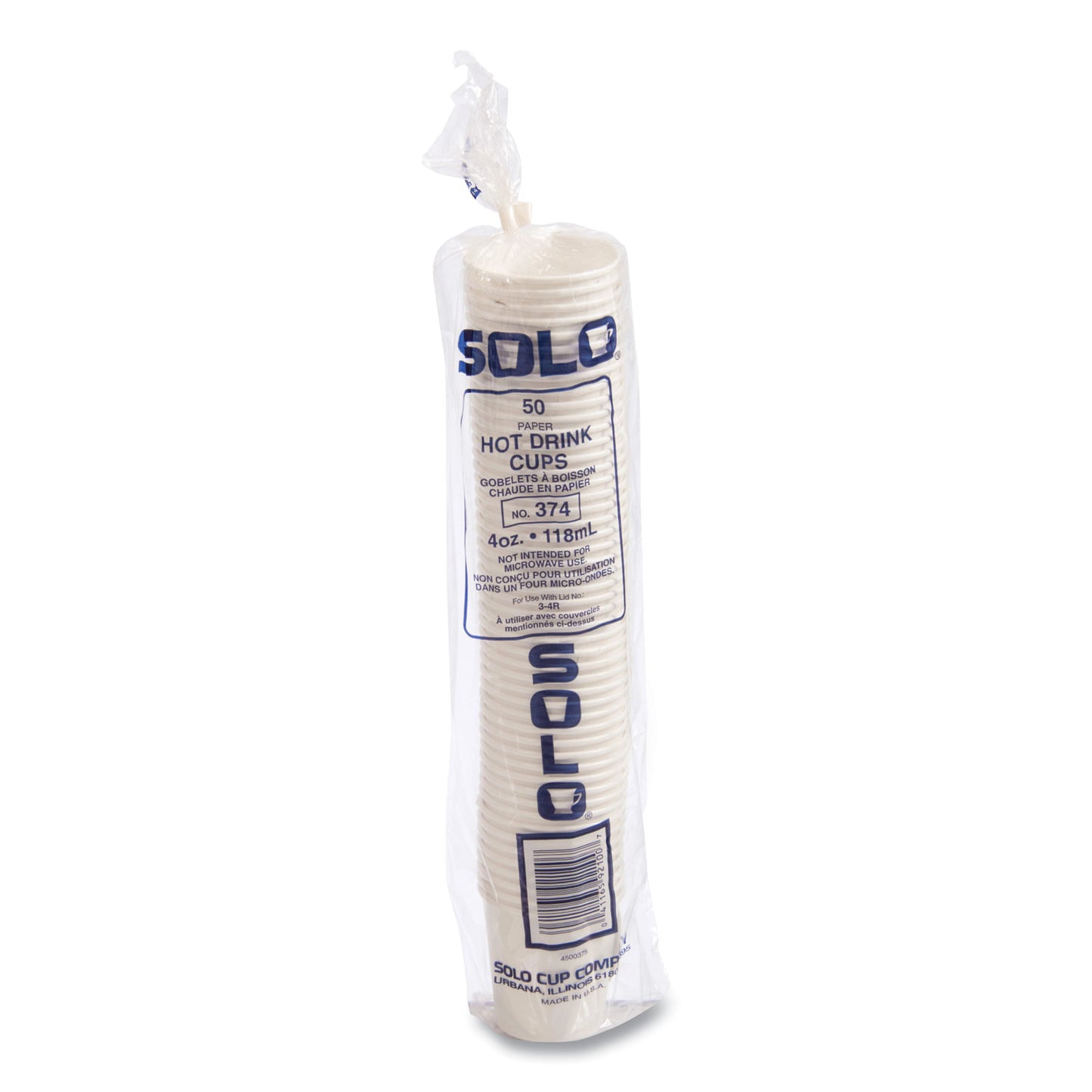 SOLO Single-Sided Poly Paper Hot Cups, 4 oz, White, 50 Bag, 20 Bags/Carton (374W2050)