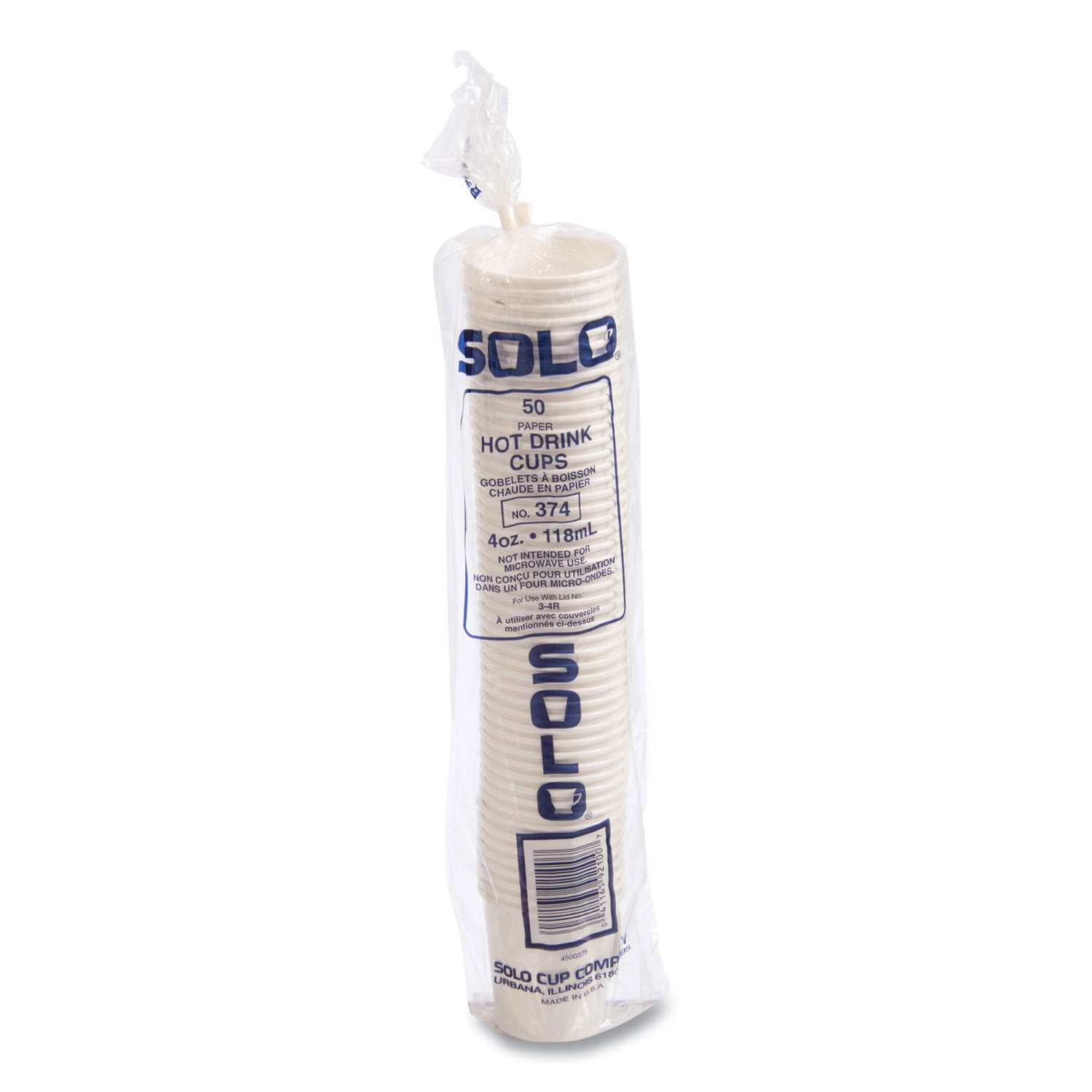 SOLO Single-Sided Poly Paper Hot Cups, 4 oz, White, 50 Bag, 20 Bags/Carton (374W2050)