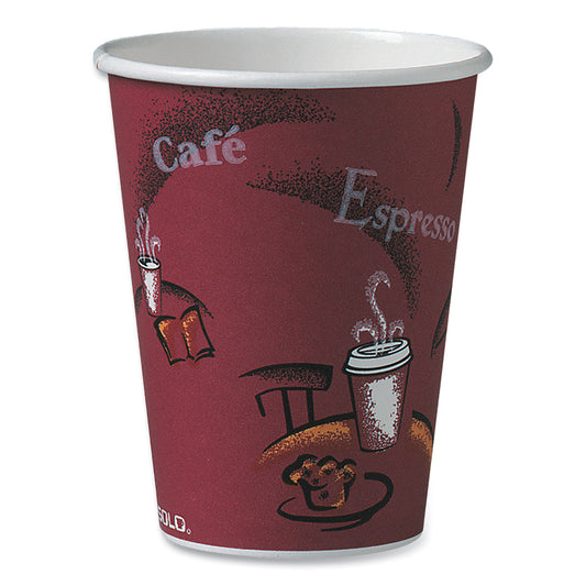 SOLO Paper Hot Drink Cups in Bistro Design, 12 oz, Maroon, 50/Pack (412SINPK)