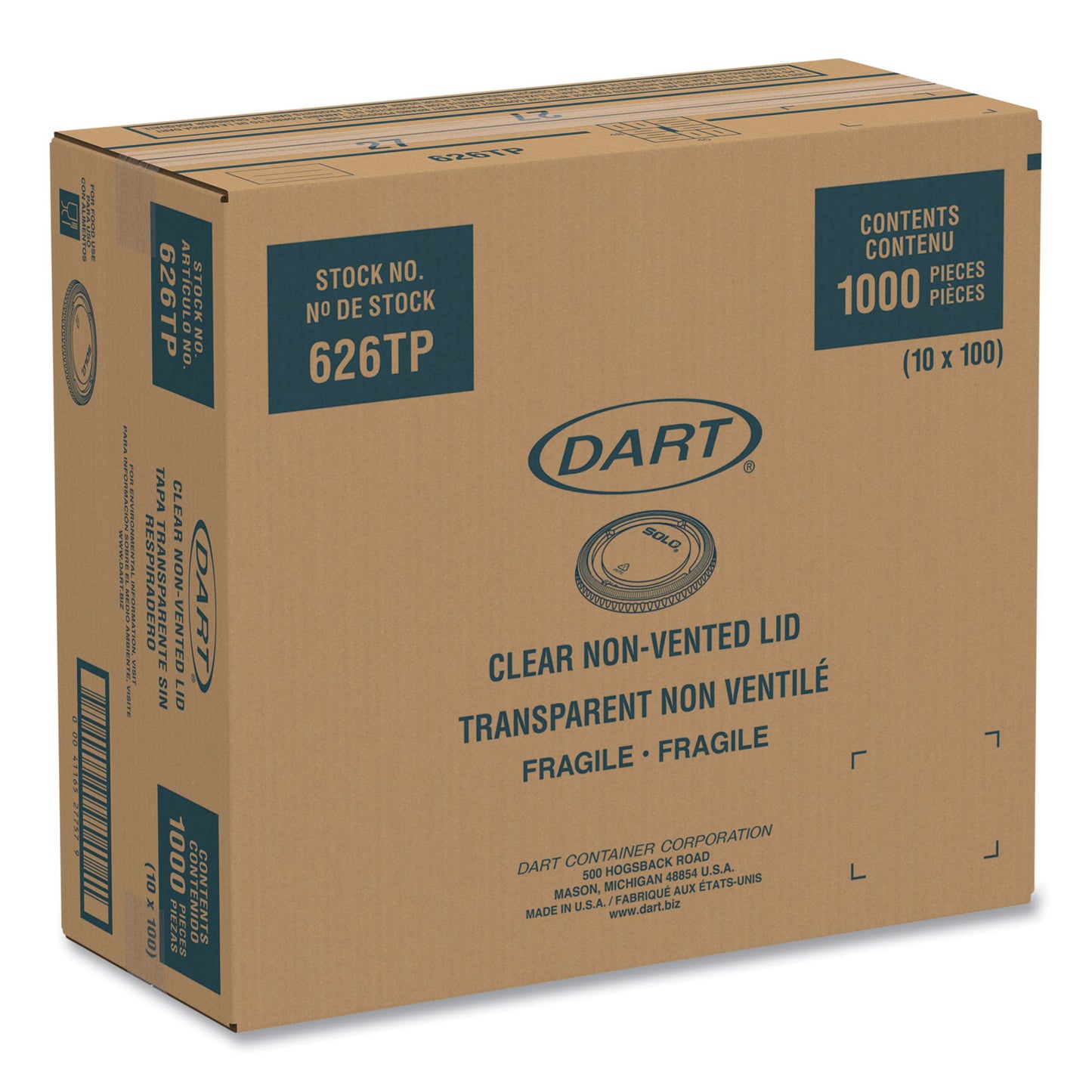 SOLO PETE Plastic Flat Cold Cup Lids, Fits 12 oz to 24 oz Cups, Clear, 1,000/Carton (626TP)