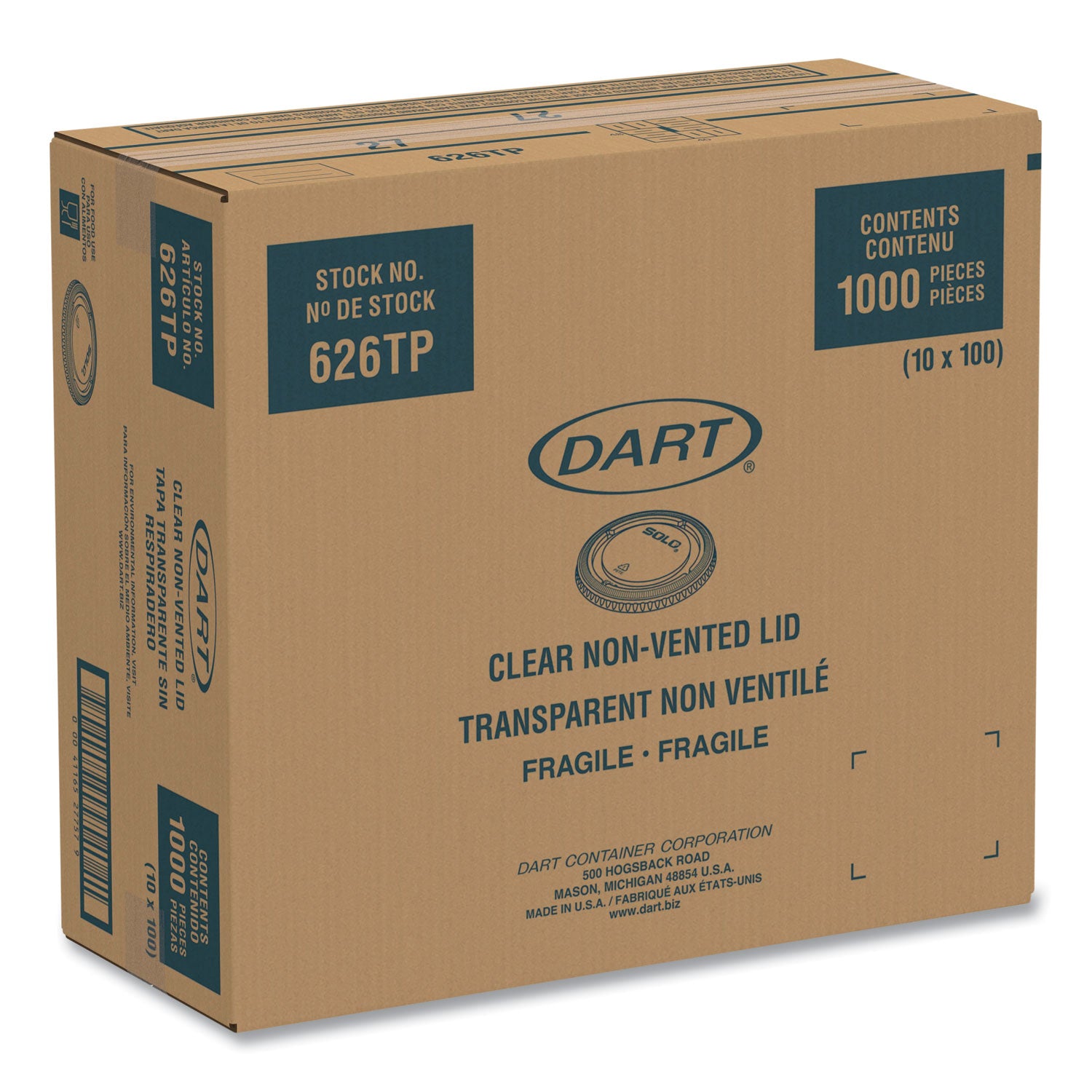 SOLO PETE Plastic Flat Cold Cup Lids, Fits 12 oz to 24 oz Cups, Clear, 1,000/Carton (626TP)