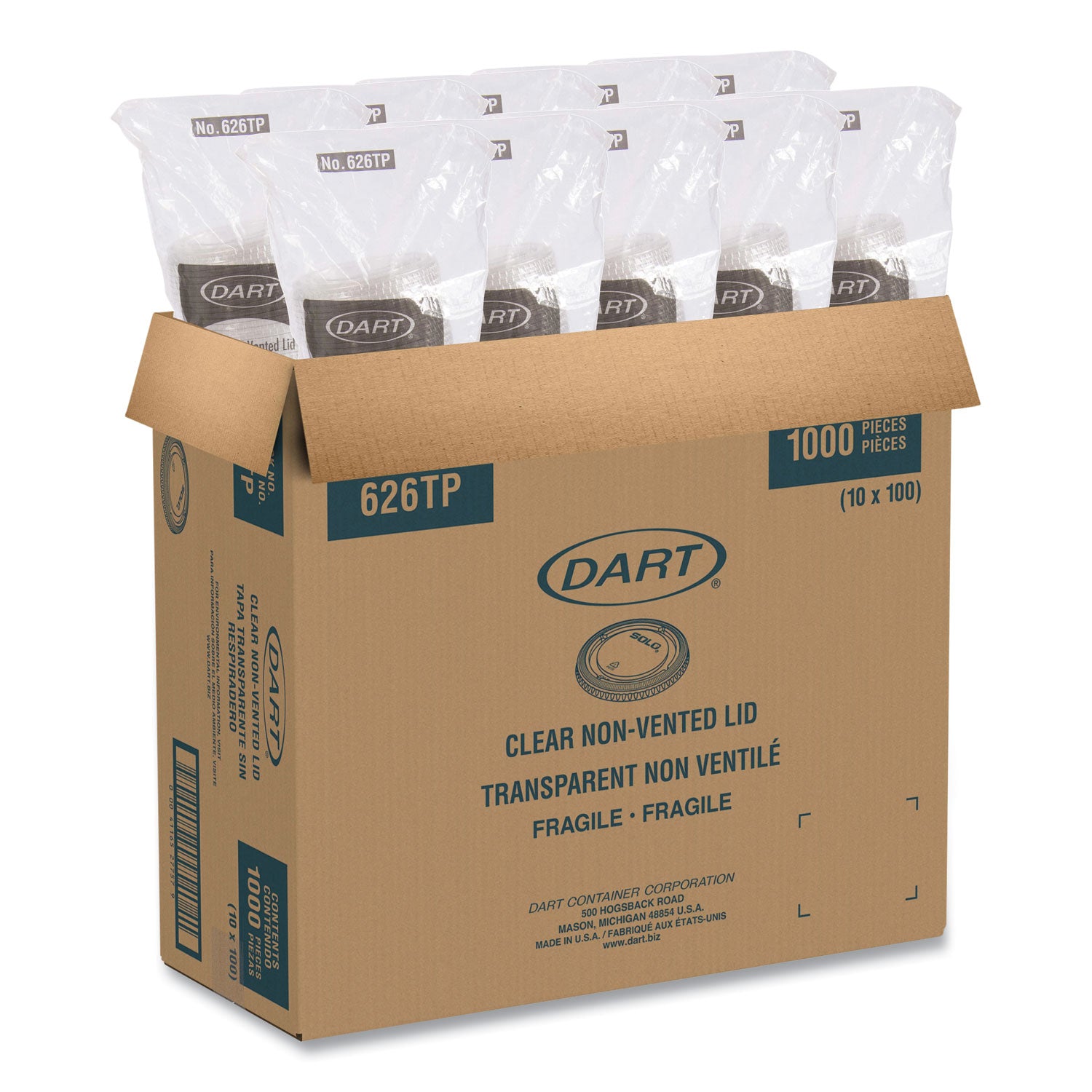 SOLO PETE Plastic Flat Cold Cup Lids, Fits 12 oz to 24 oz Cups, Clear, 1,000/Carton (626TP)