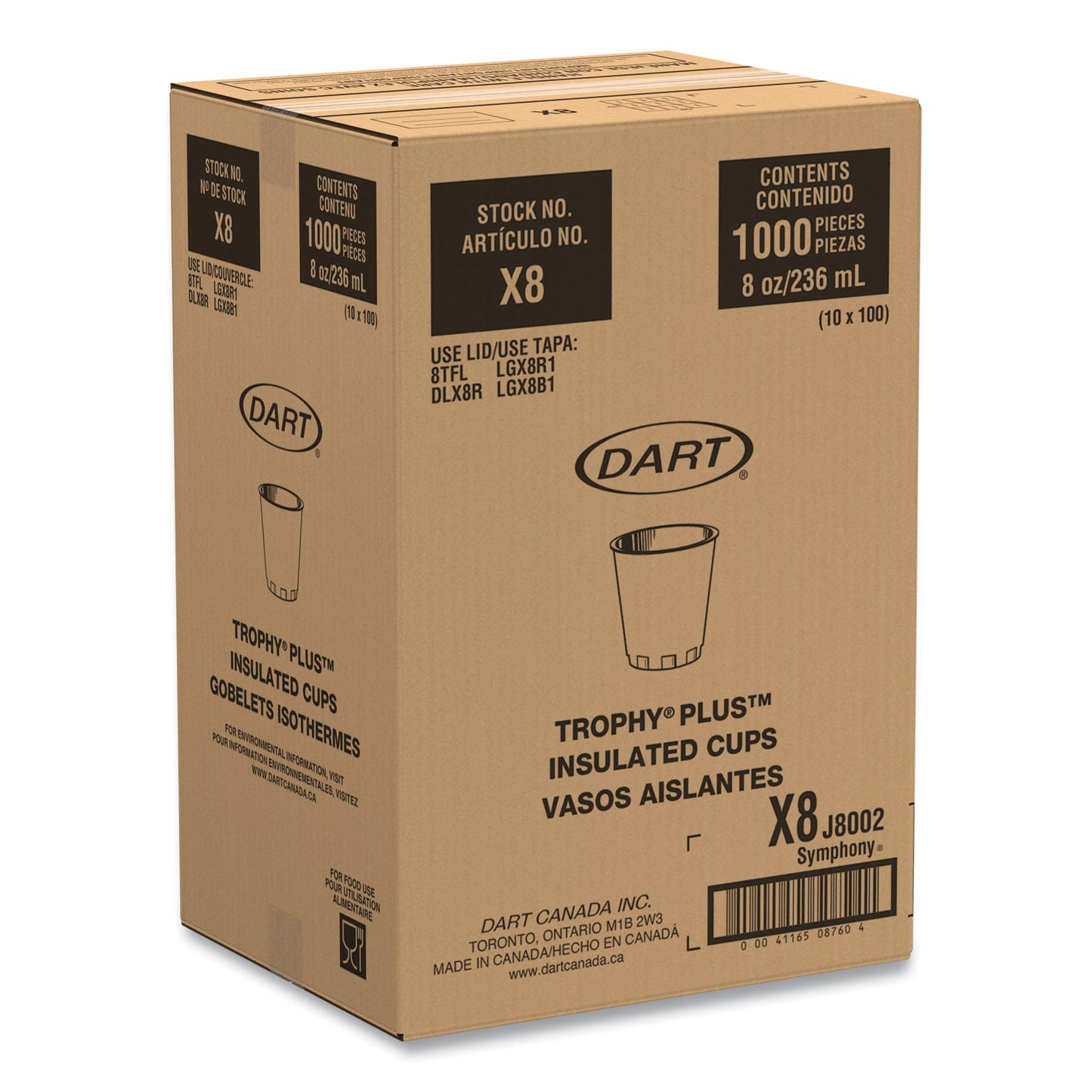 Dart Trophy Plus Dual Temperature Insulated Cups in Symphony Design, 8 oz, Beige, 100/Pack (X8J8002PK)