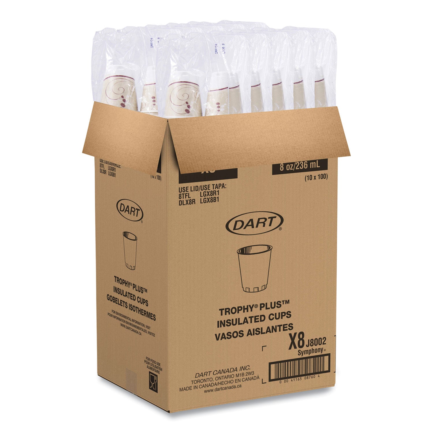 Dart Trophy Plus Dual Temperature Insulated Cups in Symphony Design, 8 oz, Beige, 100/Pack (X8J8002PK)