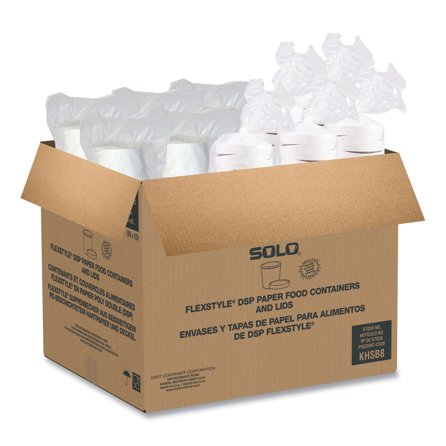 SOLO Flexstyle Double Poly Food Combo Packs, 8 oz, White, Paper, 25/Pack, 10 Packs/Carton (KHSB8AWH)