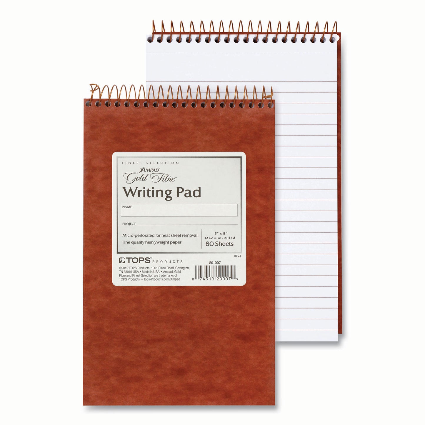 Ampad Gold Fibre Retro Wirebound Writing Pads, Medium/College Rule, Red Cover, 80 White 5 x 8 Sheets (20007)