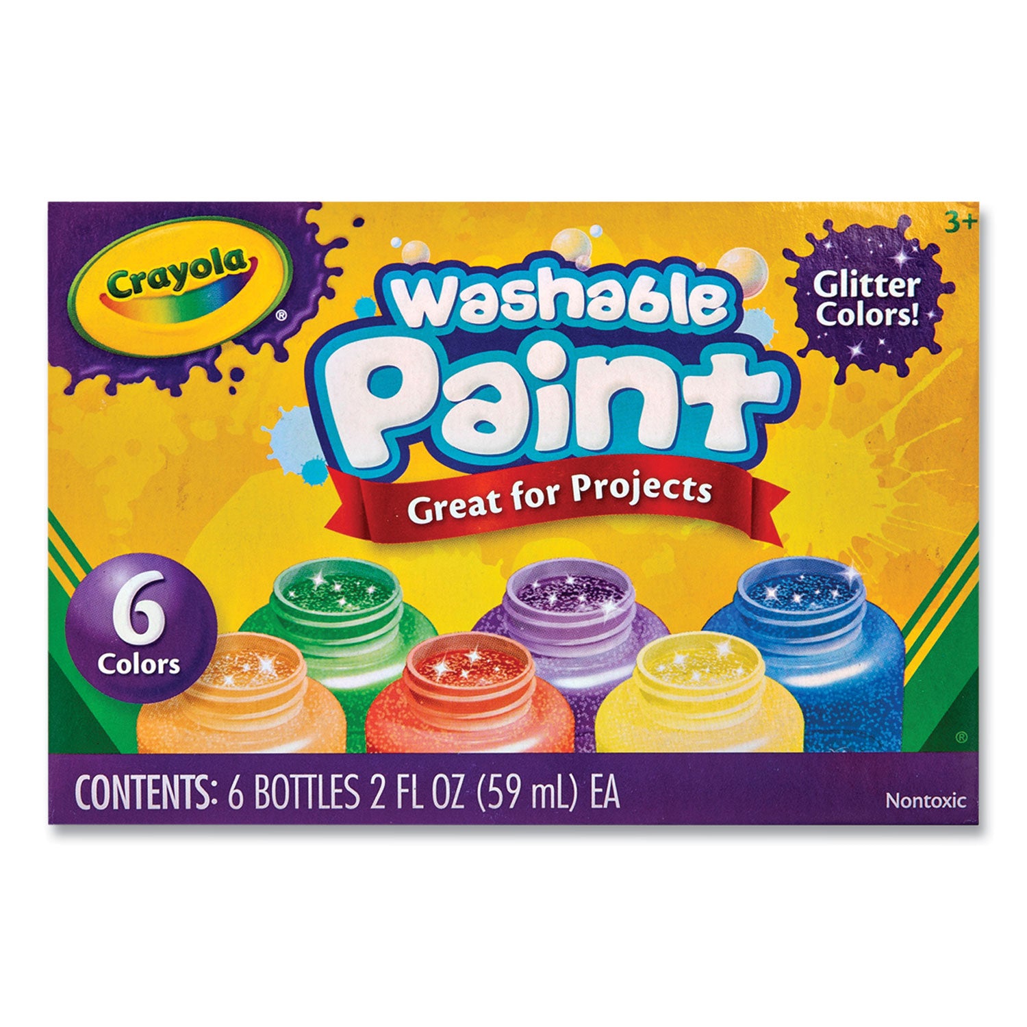 Crayola Washable Paint, 6 Assorted Classic Colors, 2 oz Bottle, 6/Pack (542400)