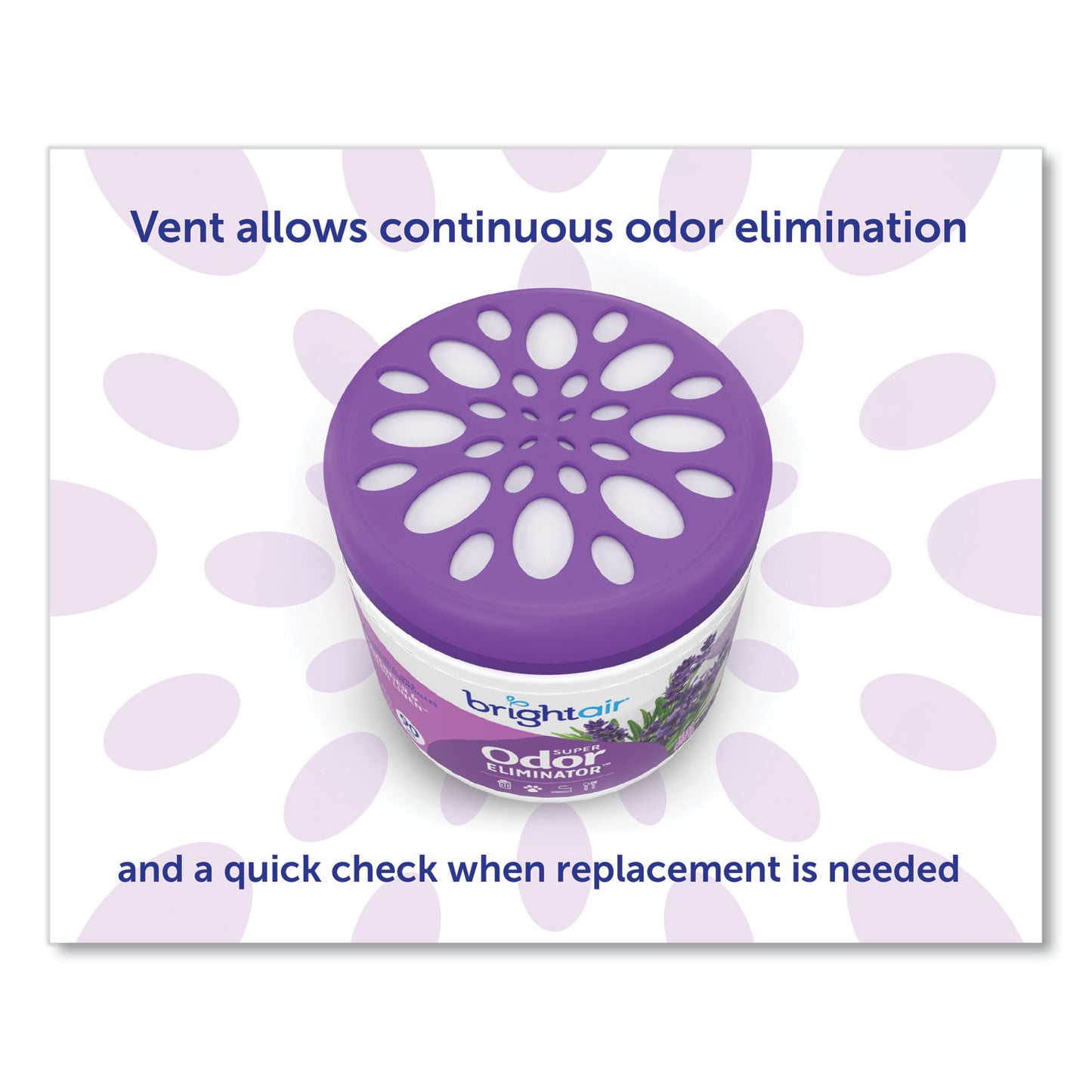 Bright Air Super Odor Eliminator, Lavender and Fresh Linen, Purple, 14 oz Jar, 6/Carton (900014CT)