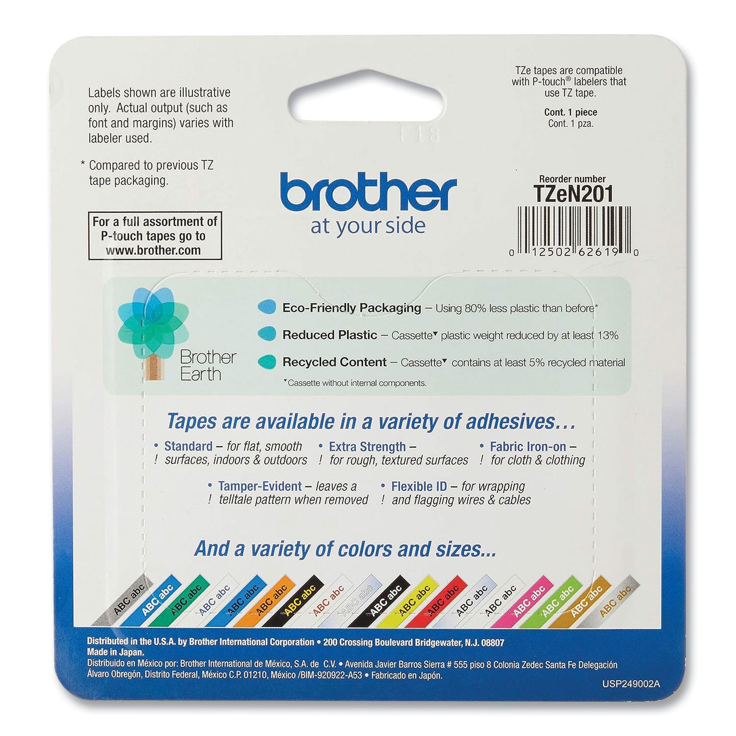 Brother TZ Super-Narrow Non-Laminated Tape for P-Touch Labeler, 0.13" x 26.2 ft, Black on White (TZEN201)