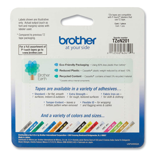 Brother TZ Super-Narrow Non-Laminated Tape for P-Touch Labeler, 0.13" x 26.2 ft, Black on White (TZEN201)