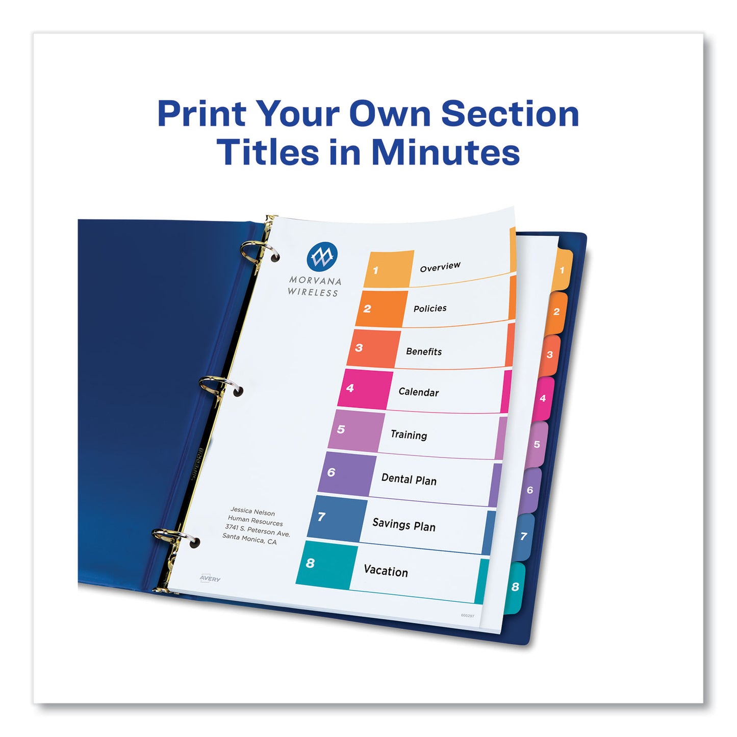 Avery Customizable TOC Ready Index Multicolor Tab Dividers, Extra Wide Tabs, 8-Tab, 1 to 8, 11 x 9.25, White, 1 Set (11163)